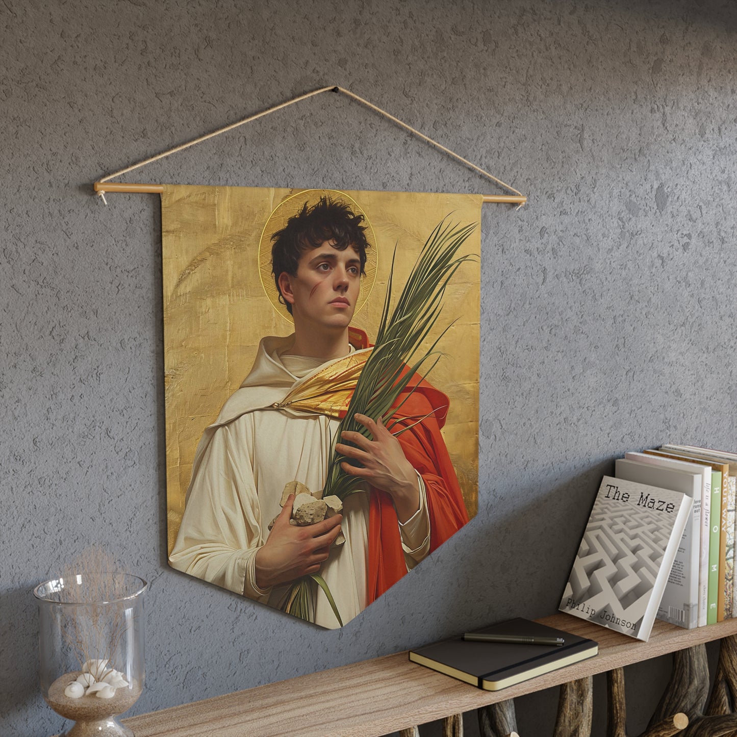 Saint Stephen Wall Banner / Wall Hanging / Pennant - Prayer room - Catholic Home - Saint Art - 18" x 21" - Large print ready to hang