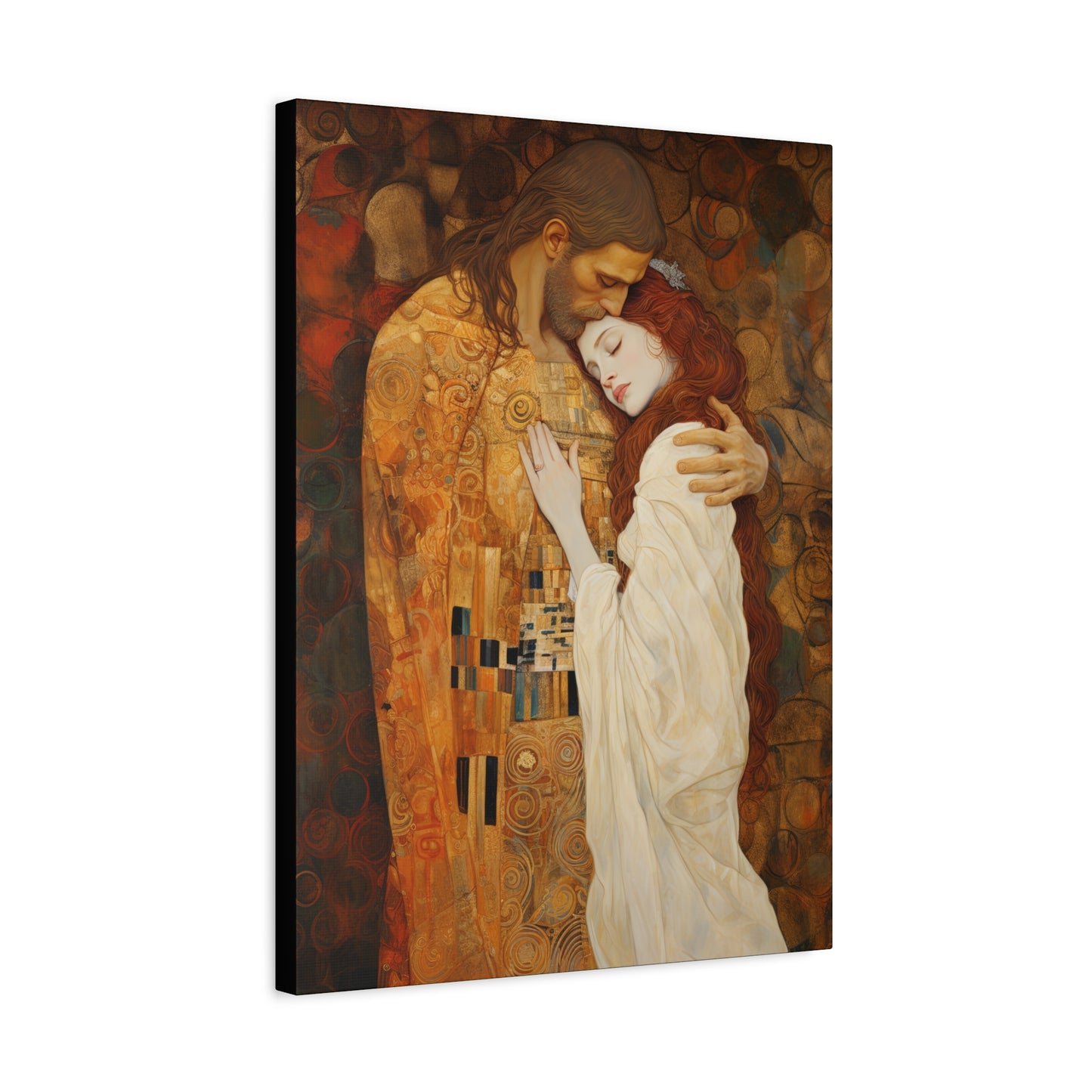 Transcendent Devotion: Christ Embracing Mary Magdalene Museum Wrapped Canvas - Sanctified Souls Print - Based on Klimt's The Kiss