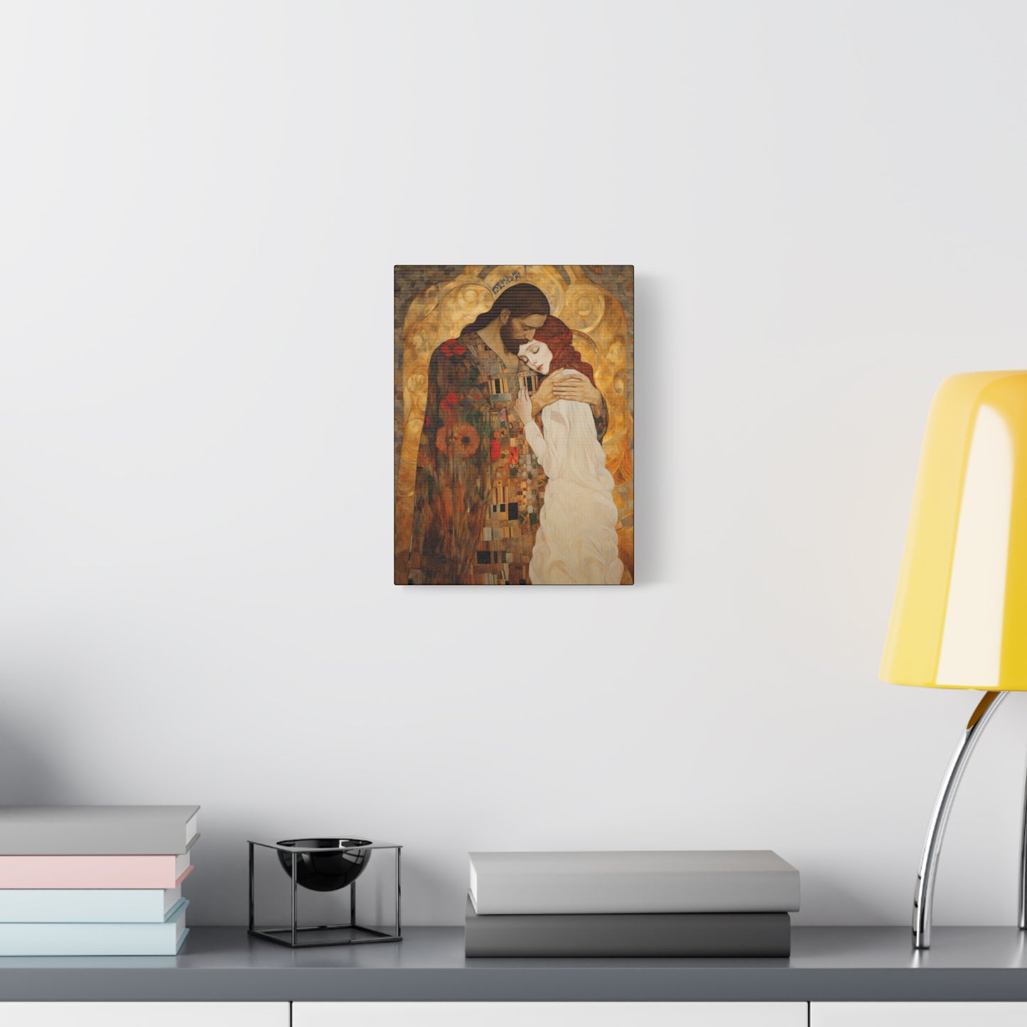 Christ Embracing Mary Magdalene Museum Wrapped Canvas - Sanctified Souls Print -Based on Klimt's The Kiss - Religious Catholic Art