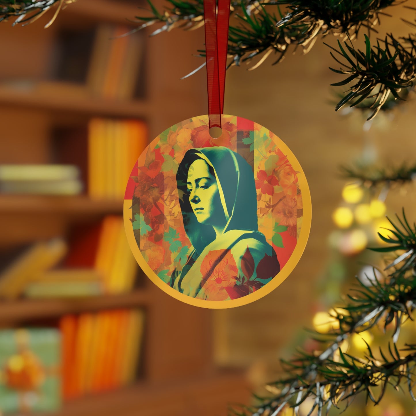 Mary the Blessed Virgin Metal Ornament - Religious Holiday Christmas Ornament and Keepsake - Double sided - Prayer Ornament
