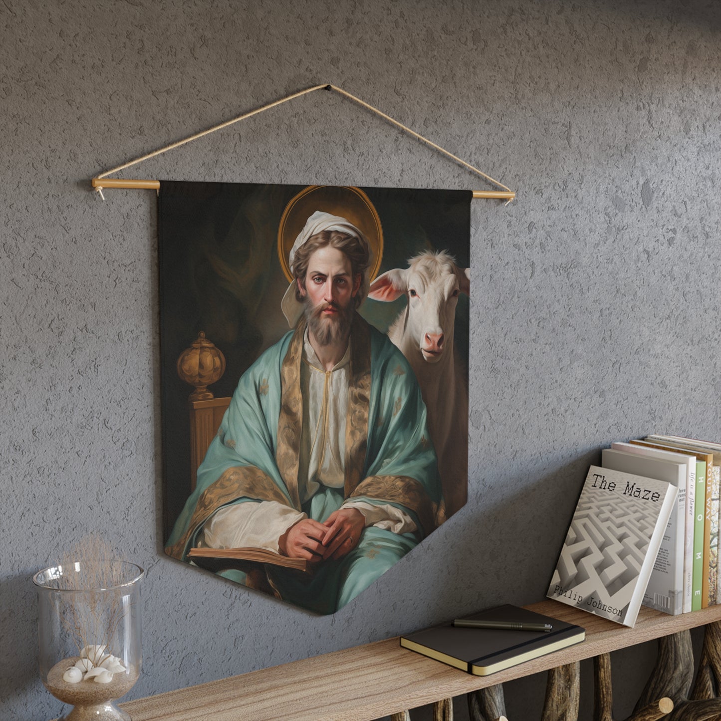 Saint Luke the Evangelist Wall Banner / Wall Hanging - Prayer room art - Catholic Home Art - Large Saint Art for your home - 18" x 21"