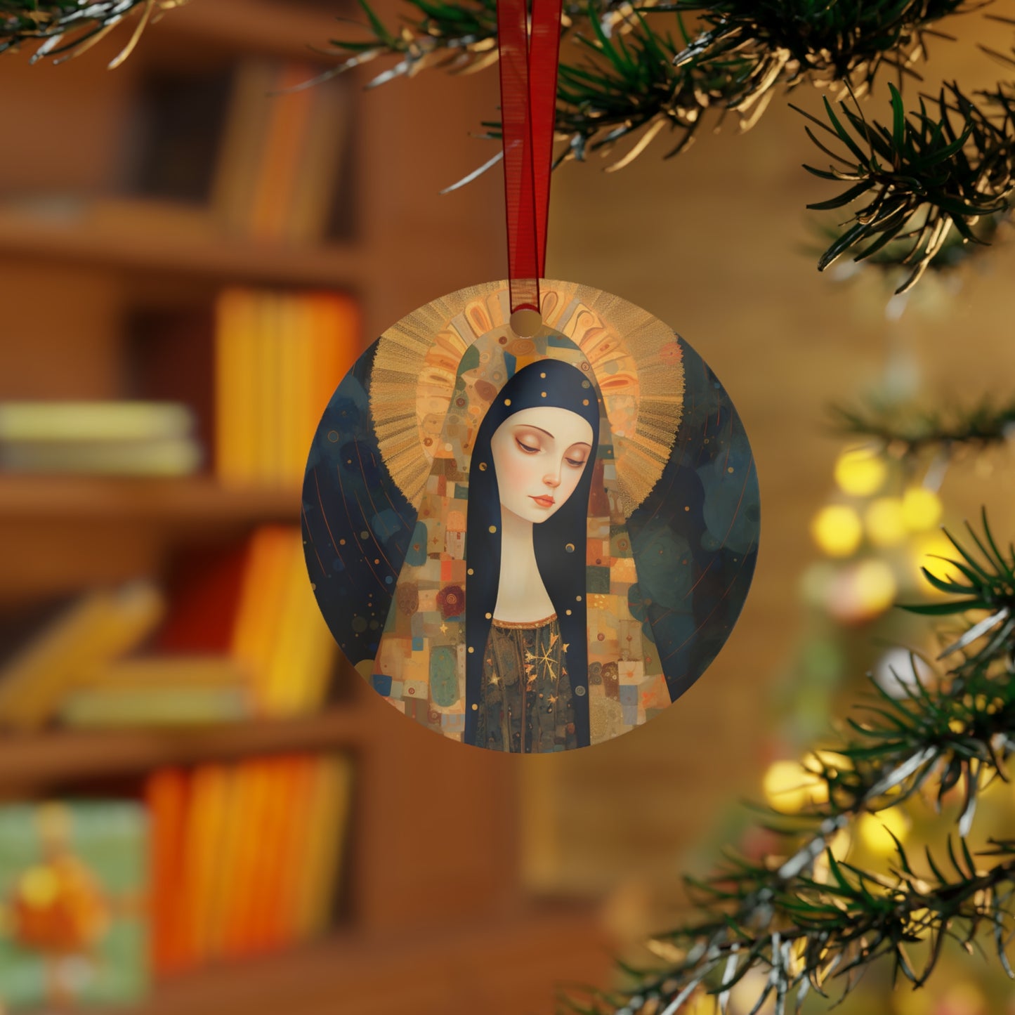 The Eternally Beloved: Mary in Art Metal Ornament - Religious Holiday Christmas Ornament and Keepsake - Double sided