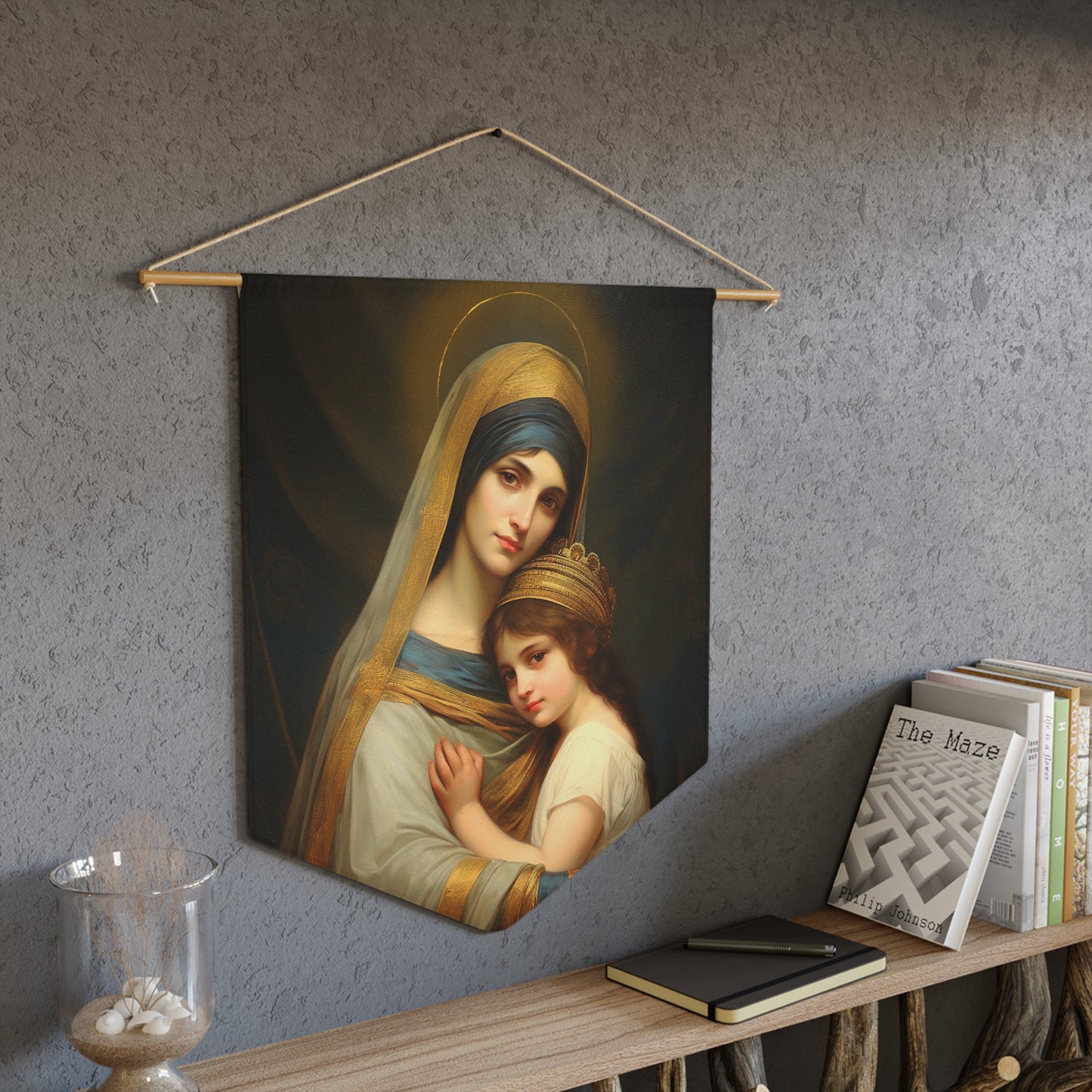 Saint Anne and a young Mary Pennant / Banner / Wall Hanging - Prayer room art - Catholic Home Art - Large Saint Art - 18" x 21"