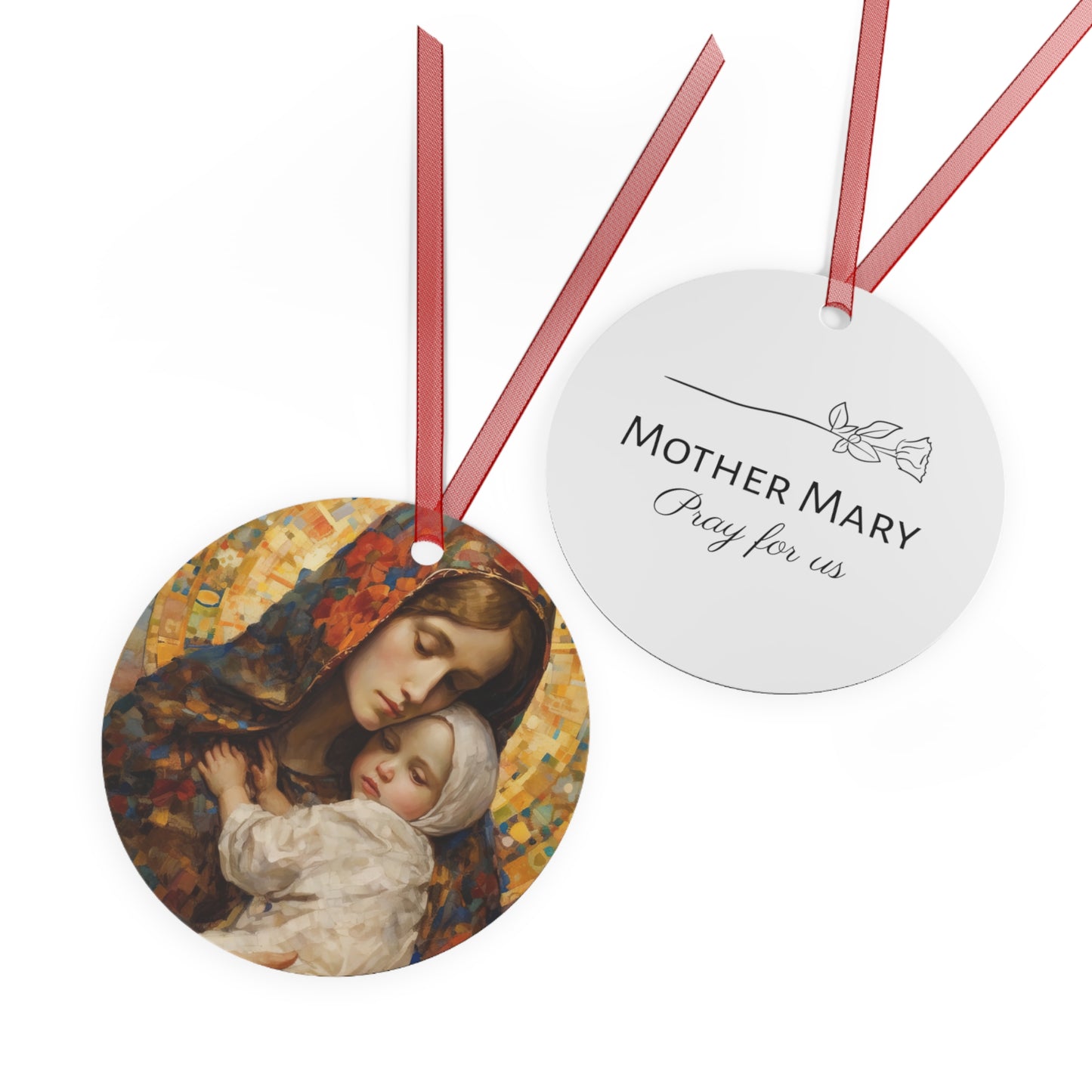 Holy Maternal Bond - Mary and the Christ Baby Metal Ornament - Religious Holiday Christmas Ornament