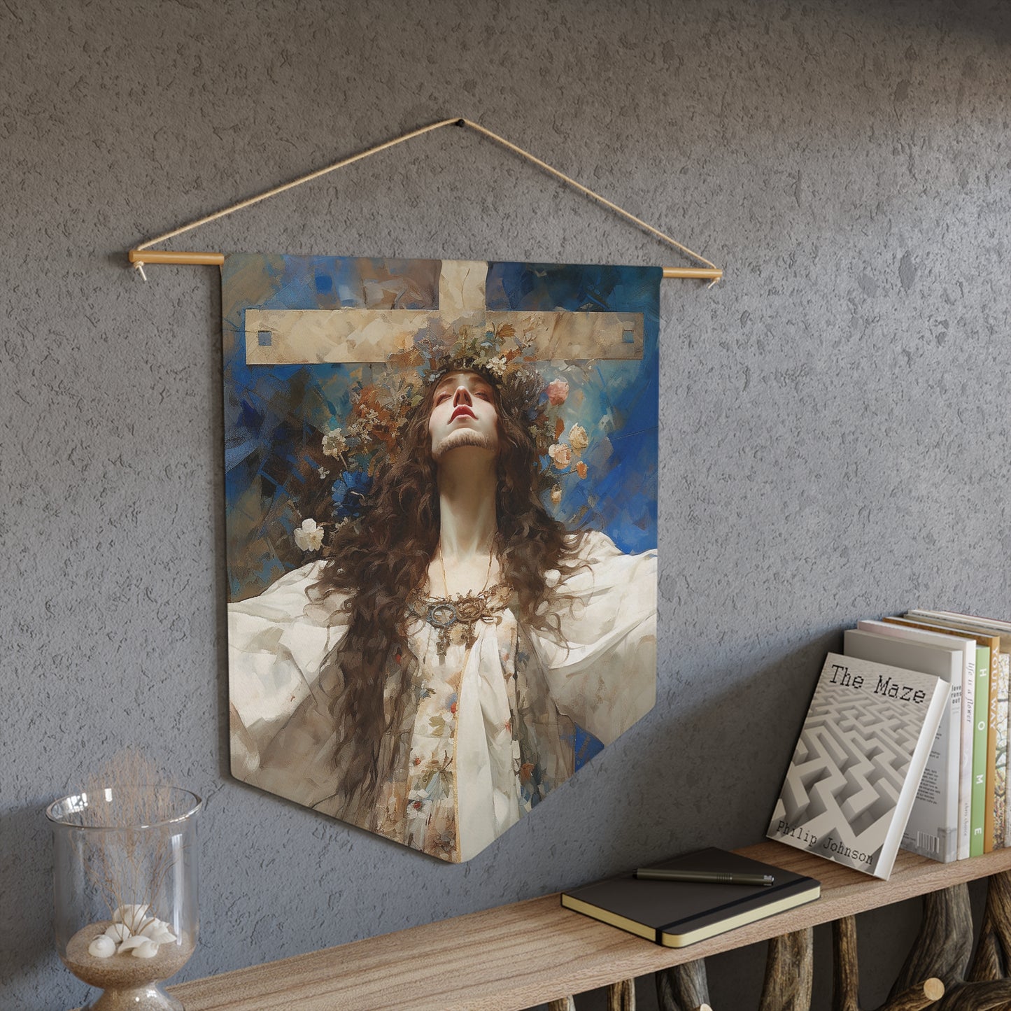 Saint Wilgefortis Wall Banner / Wall Hanging - Prayer room art - Catholic Home Art - Large Print - 18" x 21"
