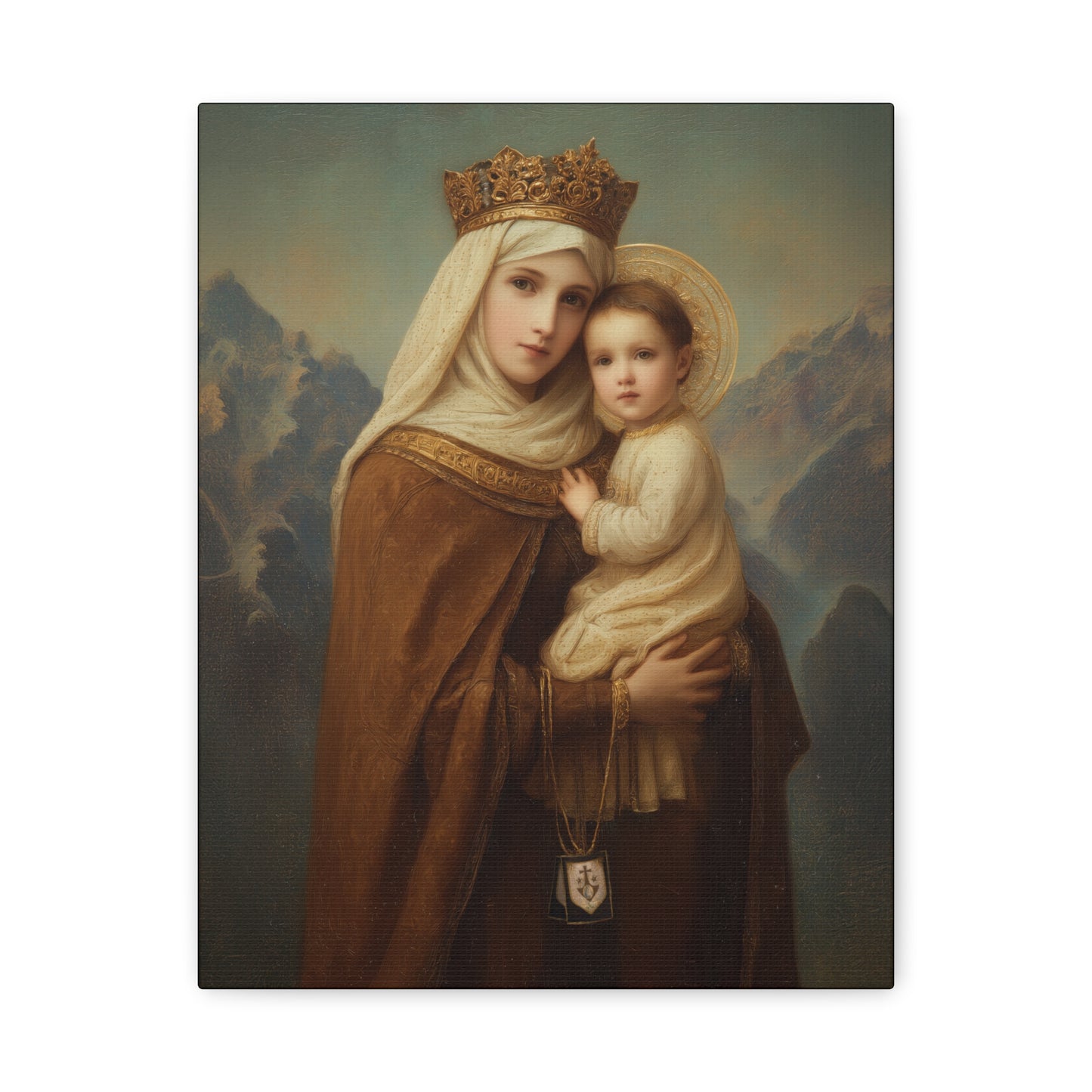 A Cord Between Heaven and Earth - Our Lady of Mount Carmel Wrapped Canvas Print - Multiple Sizes - Catholic Home art Matte Canvas, Stretched