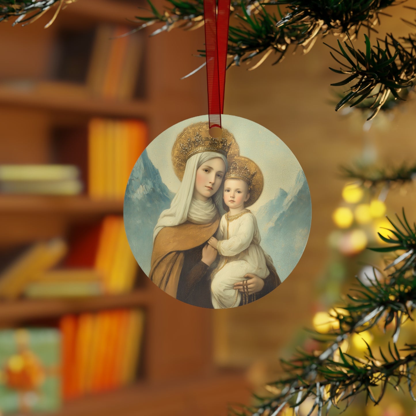 The Gift of the Scapular - Our Lady of Mount Carmel Ornament - Religious Holiday Christmas Ornament and Keepsake - Double sided