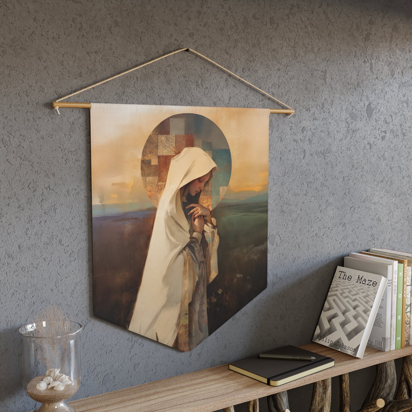Our Lady of the Prairie Pennant / Banner / Wall Hanging - Prayer room art - 18" x 21" - Catholic - Large Banner