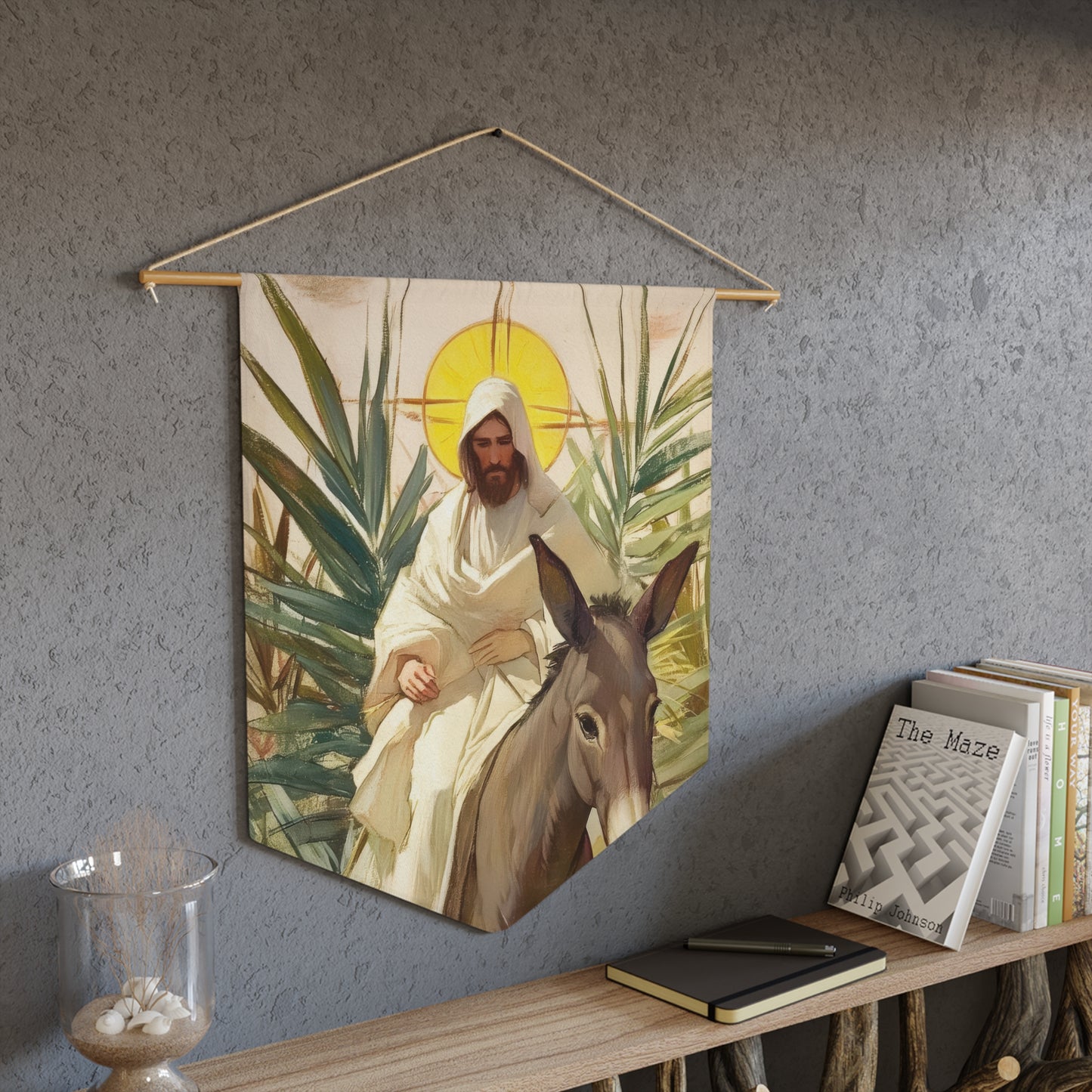 Benedictus Qui Venit (Blessed is He who comes) Pennant / Banner / Wall Hanging - Prayer room art - Catholic Home - 18" x 21"
