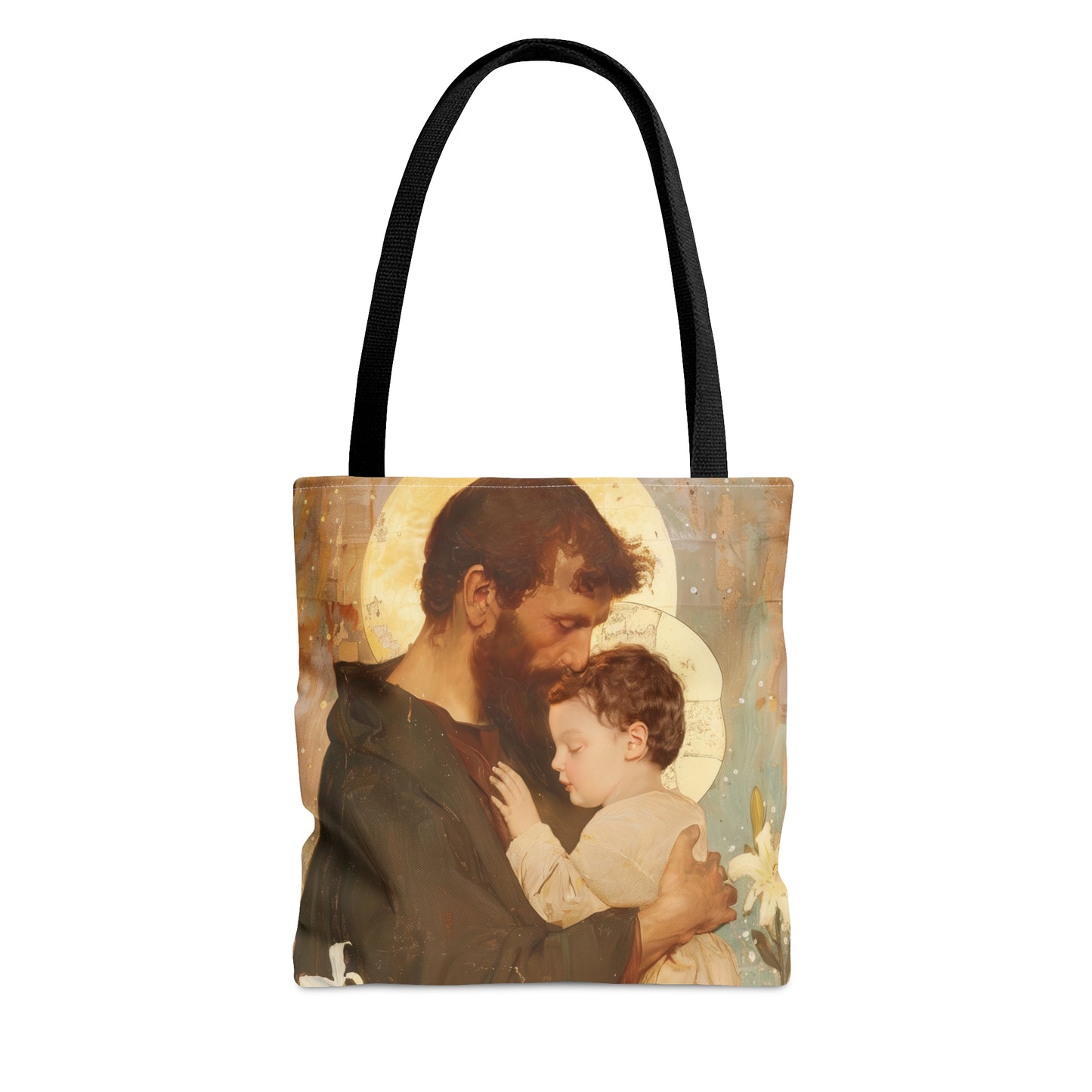 Saint Joseph and Jesus Tote Bag - Large Medium Small Faith Art Bag - Catholic Faith Purse - Double Sided - Religious Art - Christ Child