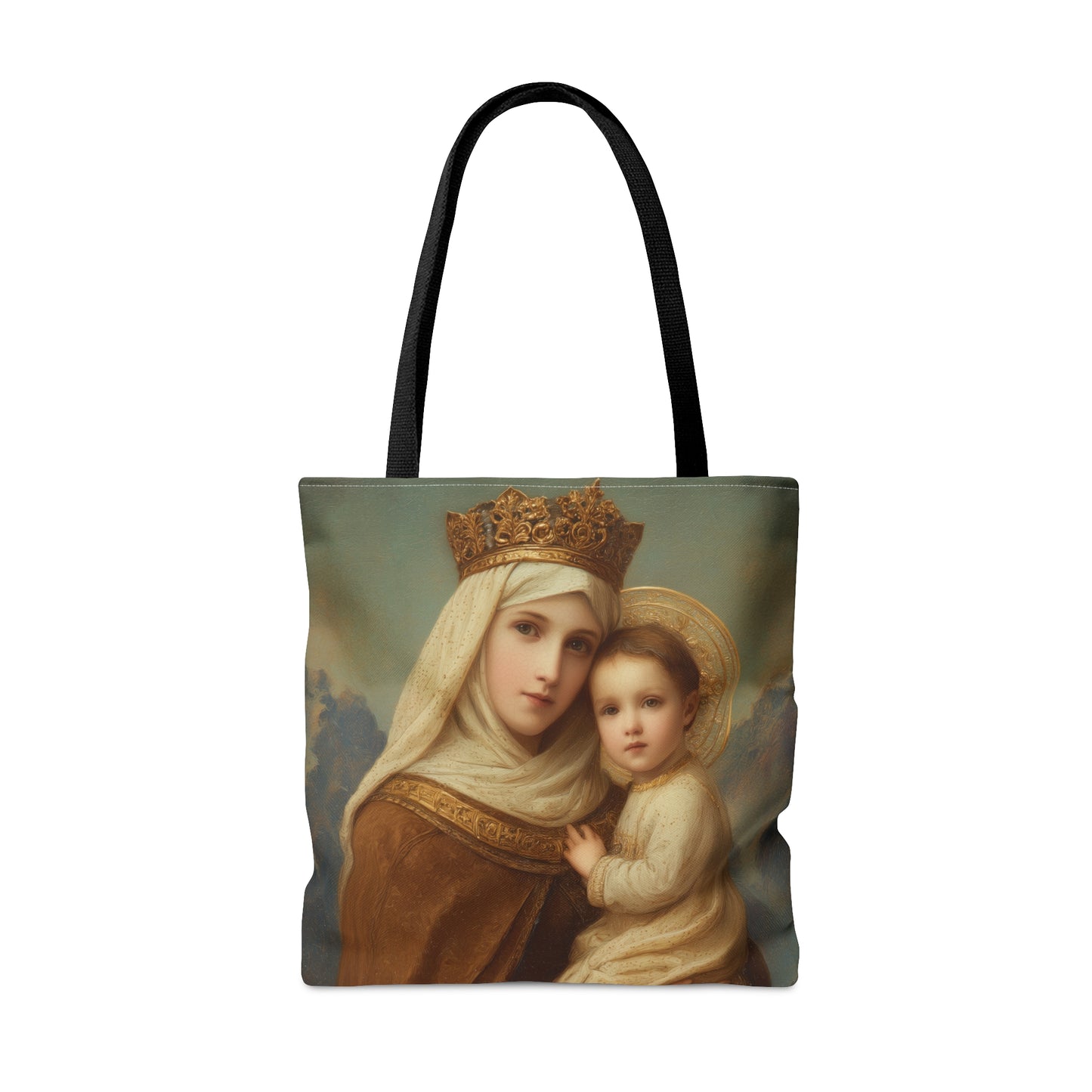 A Cord Between Heaven and Earth - Our Lady of Mount Carmel Tote Bag - Large Medium Small Faith Art Bag - Catholic Faith Purse - Double Sided