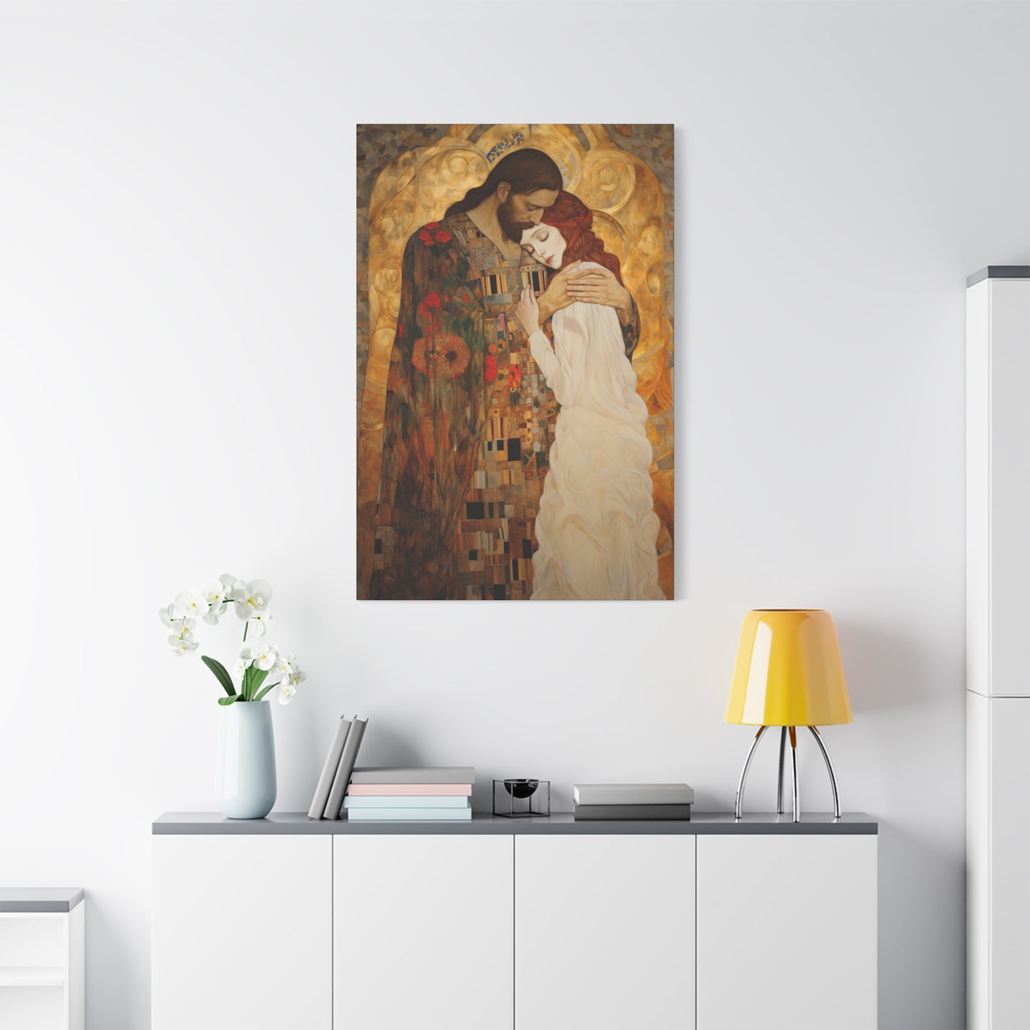 Christ Embracing Mary Magdalene Museum Wrapped Canvas - Sanctified Souls Print -Based on Klimt's The Kiss - Religious Catholic Art
