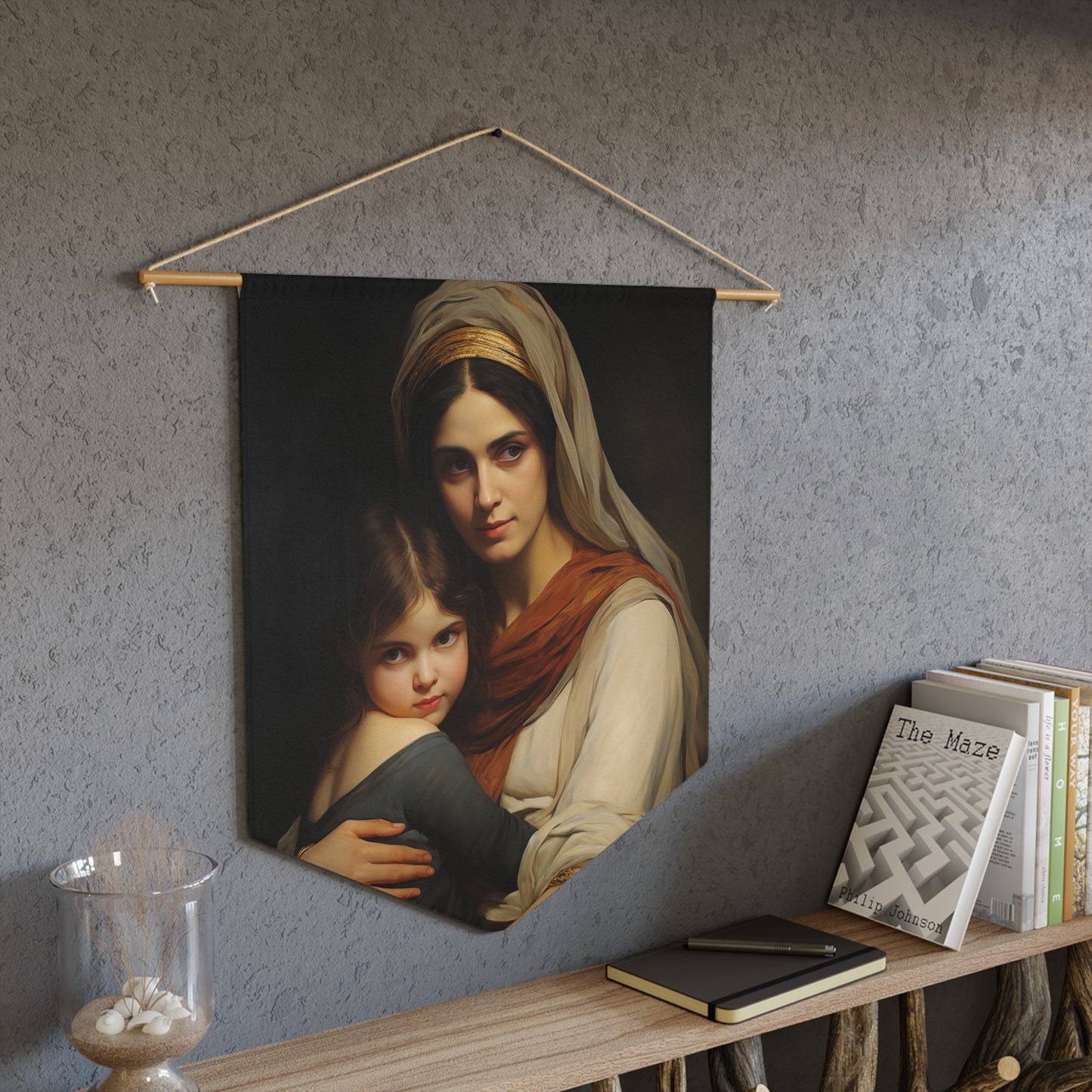 Saint Anne and a Young Mary Pennant / Banner / Wall Hanging - Prayer room art - Catholic Home Art - Large Saint Art - 18" x 21"