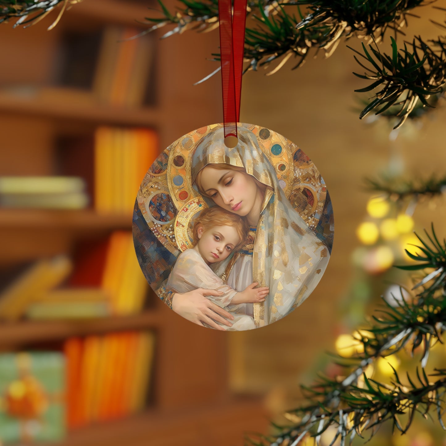 Mother Mary - Madonna and the Christ Child Metal Ornament - Religious Holiday Christmas Ornament and Keepsake - Double sided