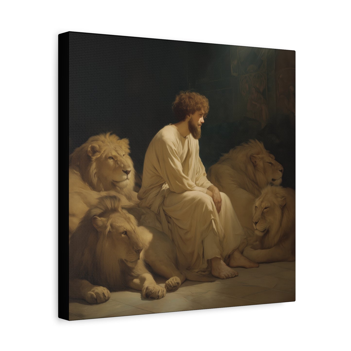 Faith Amid the Beasts - Daniel in the Lions Den - Museum Wrapped Canvas - Sanctified Souls Print - Religious Art for your Home