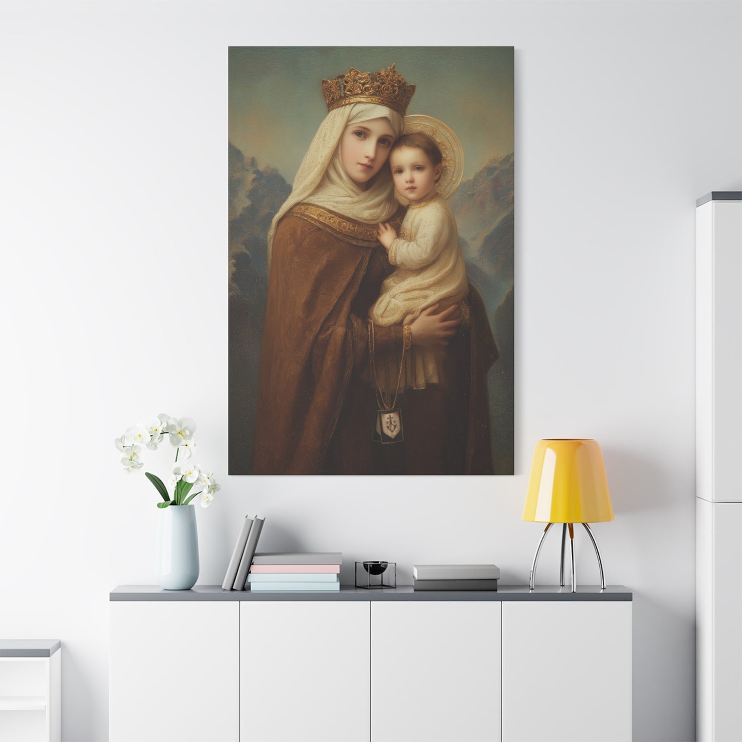 A Cord Between Heaven and Earth - Our Lady of Mount Carmel Wrapped Canvas Print - Multiple Sizes - Catholic Home art Matte Canvas, Stretched