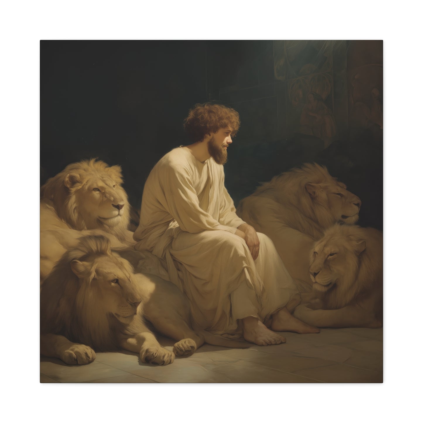 Faith Amid the Beasts - Daniel in the Lions Den - Museum Wrapped Canvas - Sanctified Souls Print - Religious Art for your Home