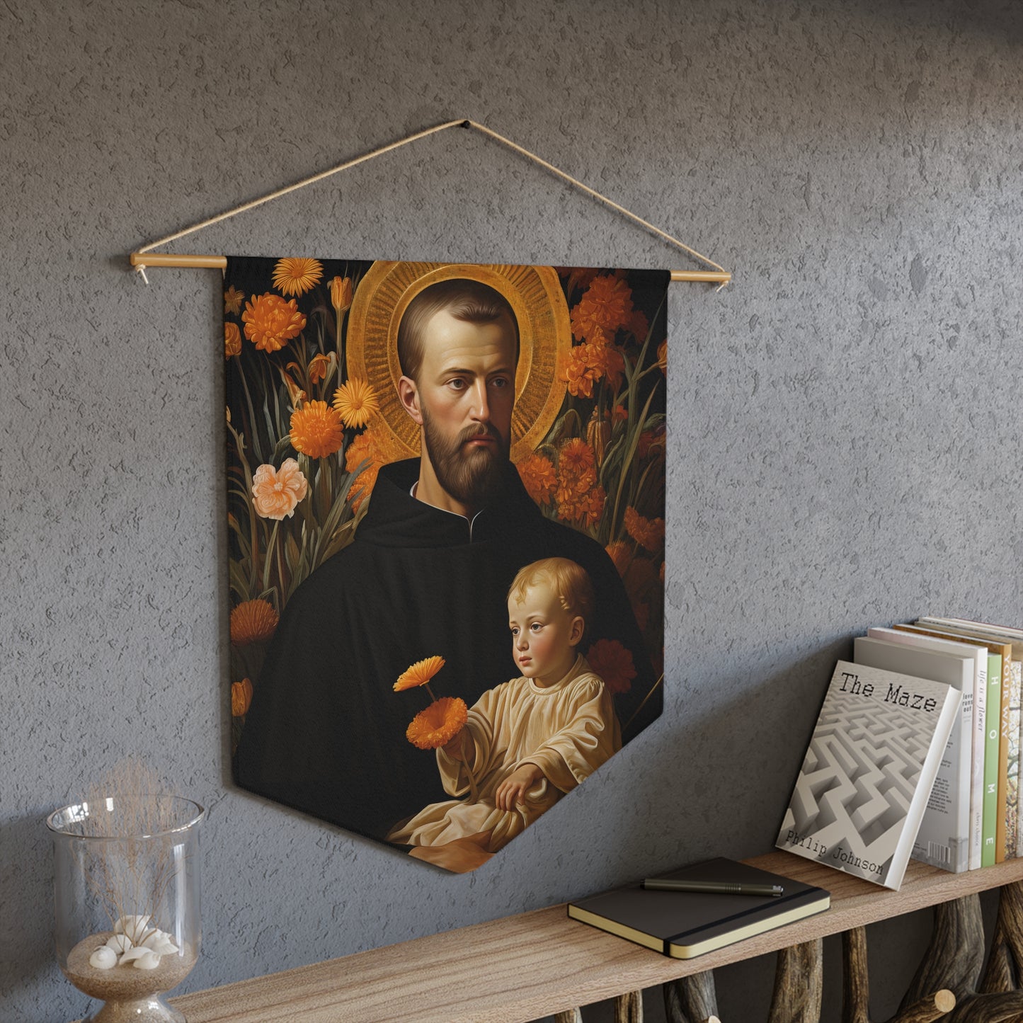 Saint Cajetan Wall Banner / Wall Hanging / Pennant - Saint art for your home - Prayer room - Catholic Home - 18" x 21"