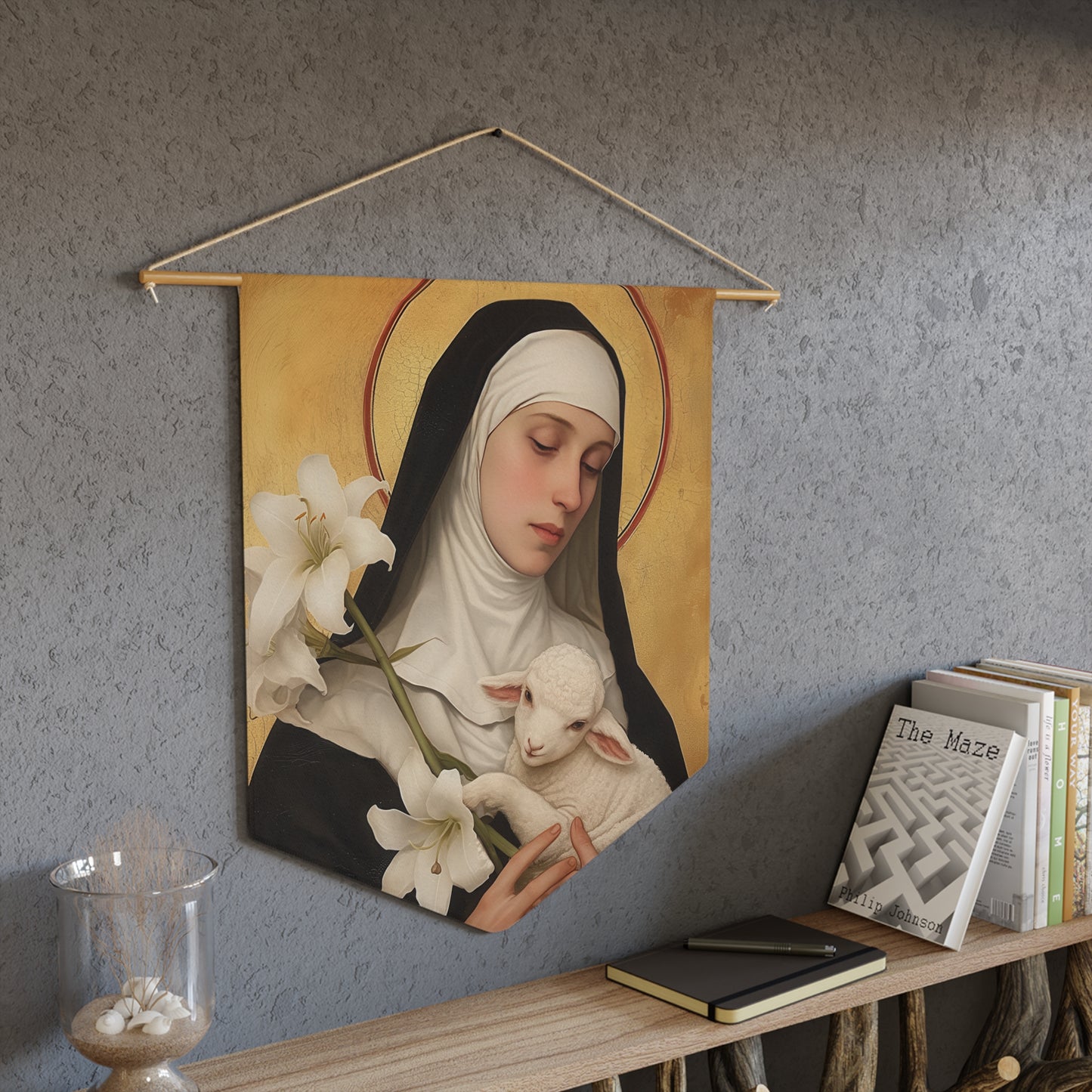 Saint Agnes of Montepulciano Pennant / Banner / Wall Hanging - Prayer room art - 18" x 21" - Catholic prayer Religious Christian Gift