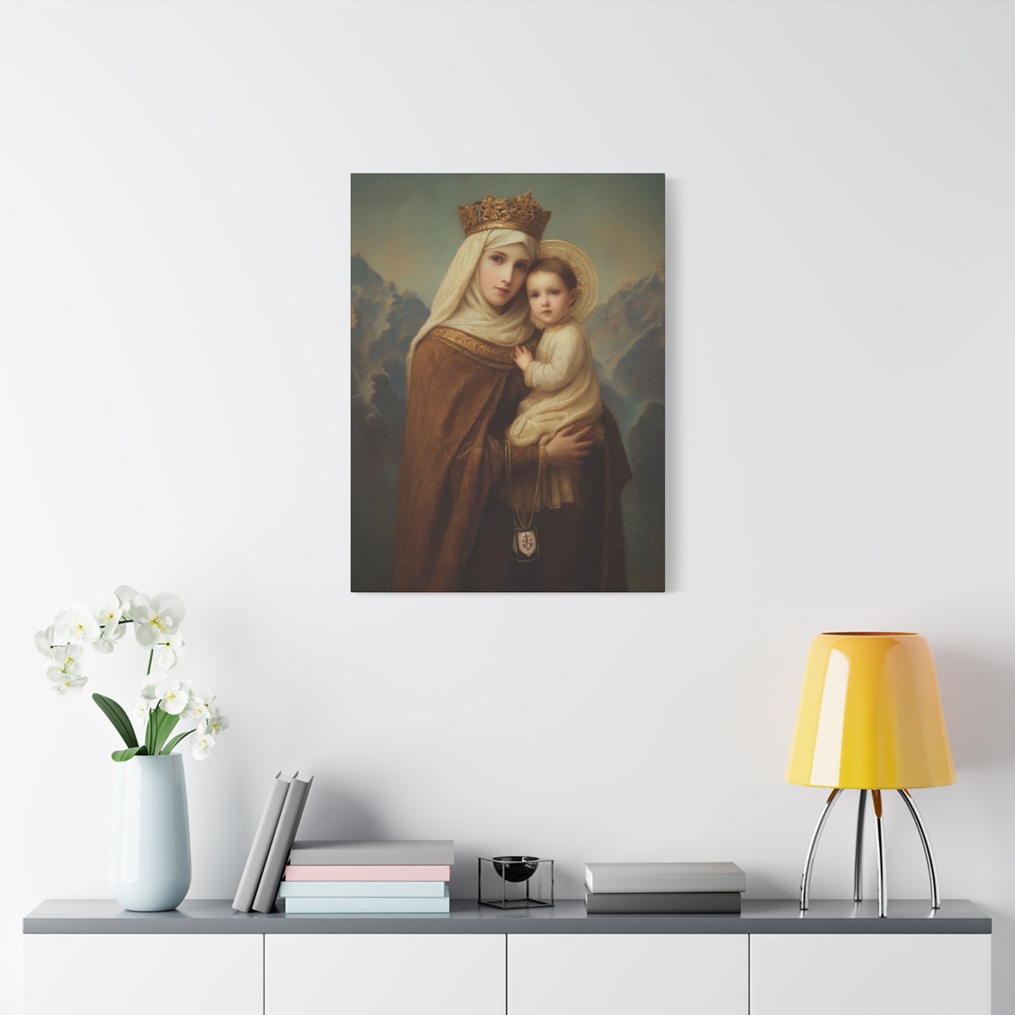 A Cord Between Heaven and Earth - Our Lady of Mount Carmel Wrapped Canvas Print - Multiple Sizes - Catholic Home art Matte Canvas, Stretched