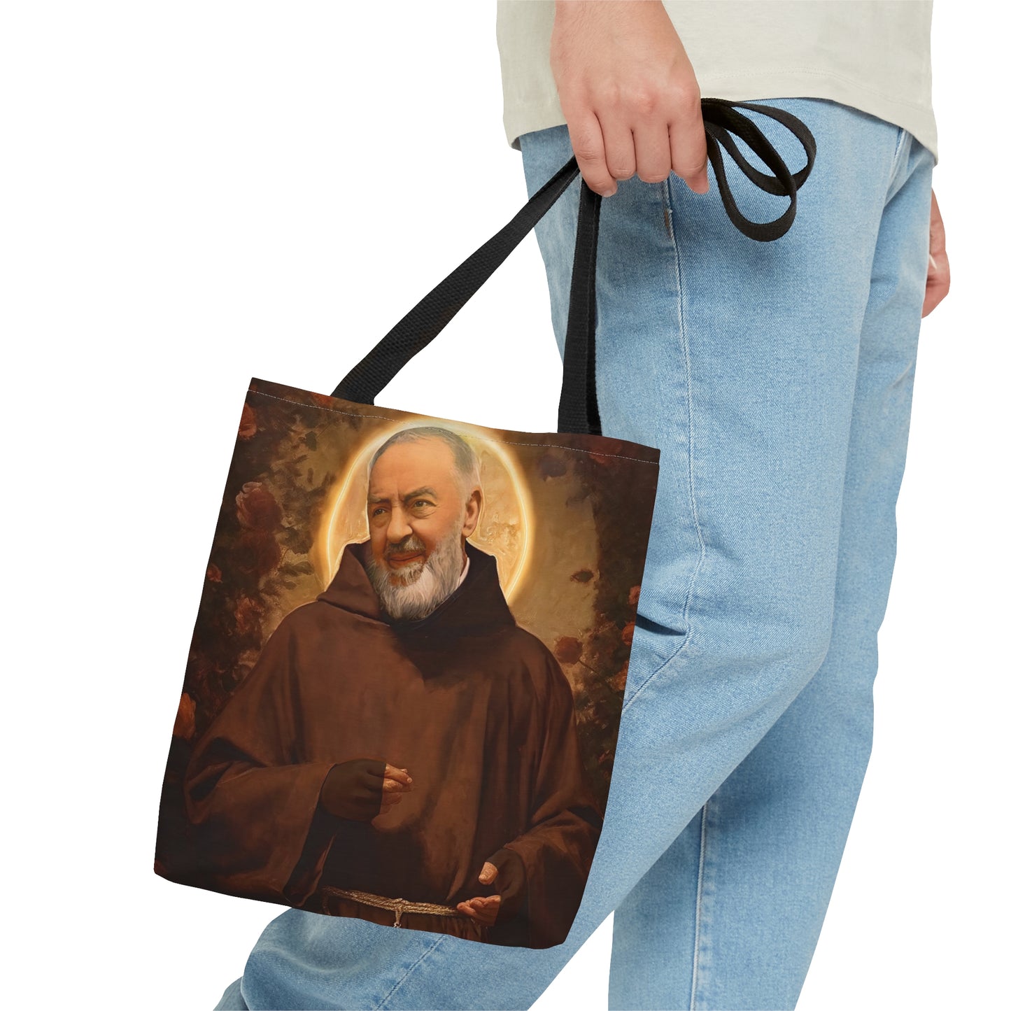 Saint Padre Pio Tote Bag - Large Medium Small Faith Art Bag - Re usable Tote Purse - Double Sided - Catholic Art Bag