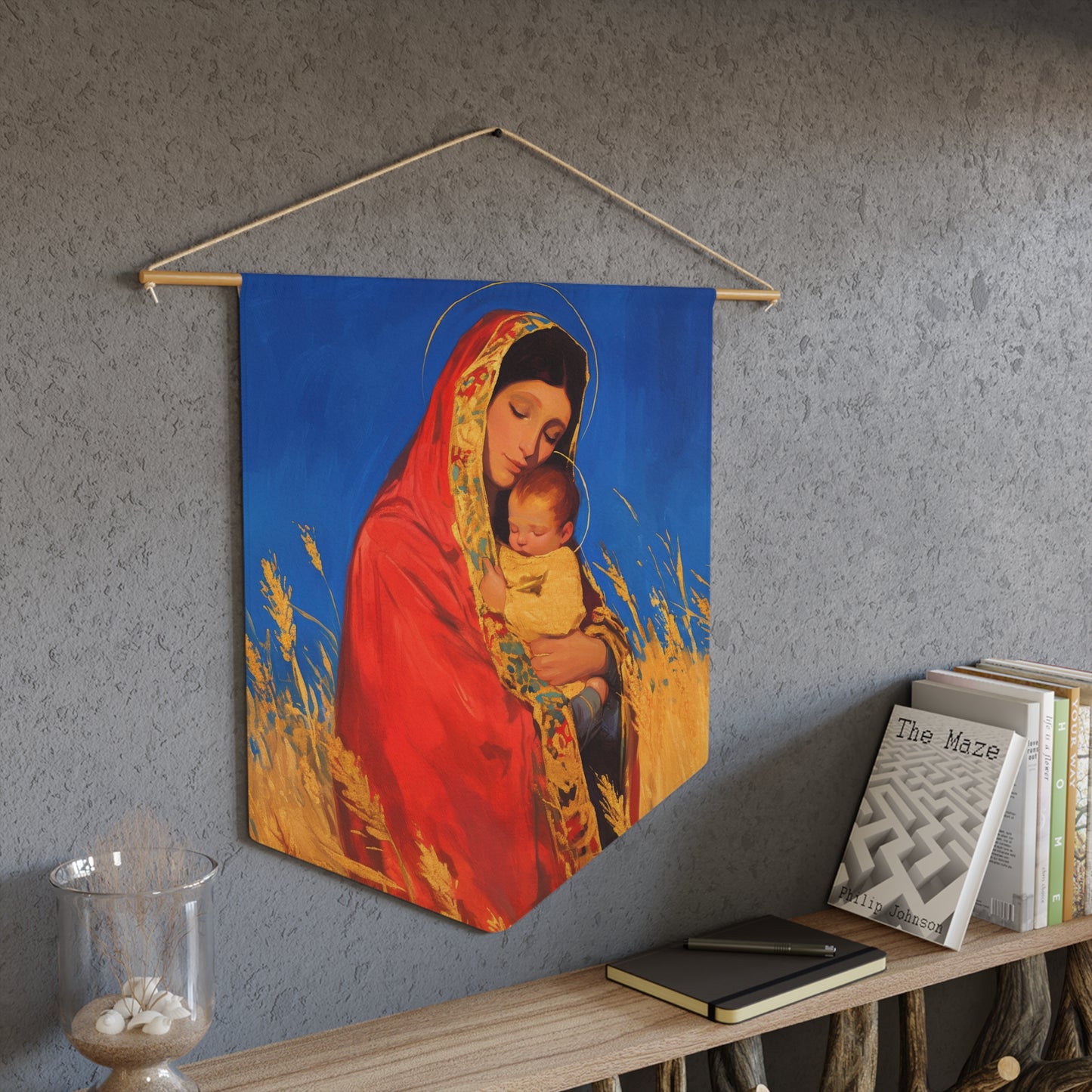 Our Lady of the Harvest Pennant / Banner / Wall Hanging - Prayer room art - 18" x 21" - Catholic - Large Banner