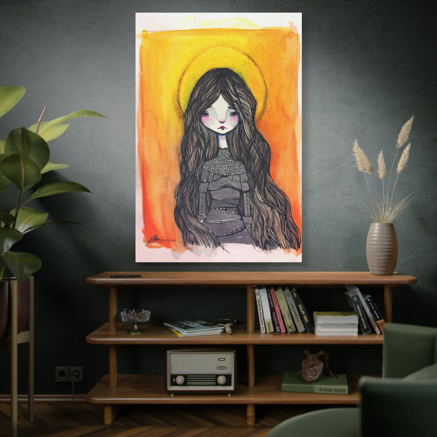 Saint Joan of Arc Canvas Print - Hand-Drawn Catholic Art Print | Christian Sacred Wall Art | Sanctified Solocosmo Religious Artwork