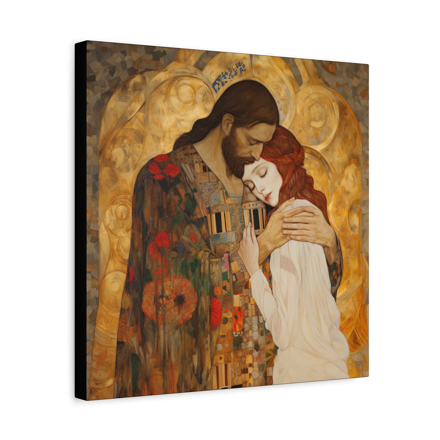 Christ Embracing Mary Magdalene Museum Wrapped Canvas - Sanctified Souls Print -Based on Klimt's The Kiss - Religious Catholic Art