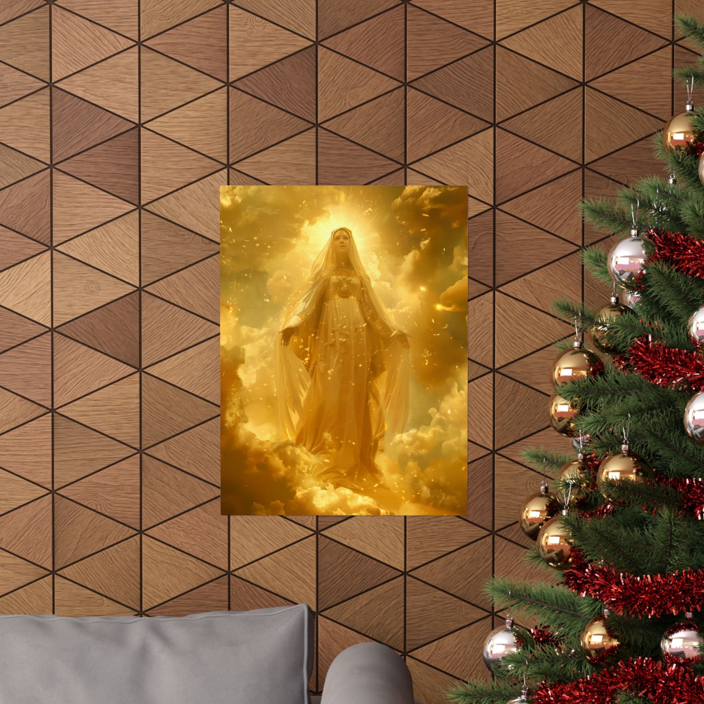 Virgin Mary - Mystical Sun - Golden Mary Poster Print - Sanctified Souls Print - Multiple Sizes - Premium Posters - Catholic Art