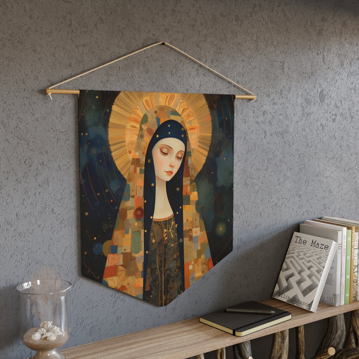 The Eternally Beloved Virgin Mary Wall Banner / Wall Hanging / Pennant - Religious Art - Catholic Art - Large Print - 18" x 21"
