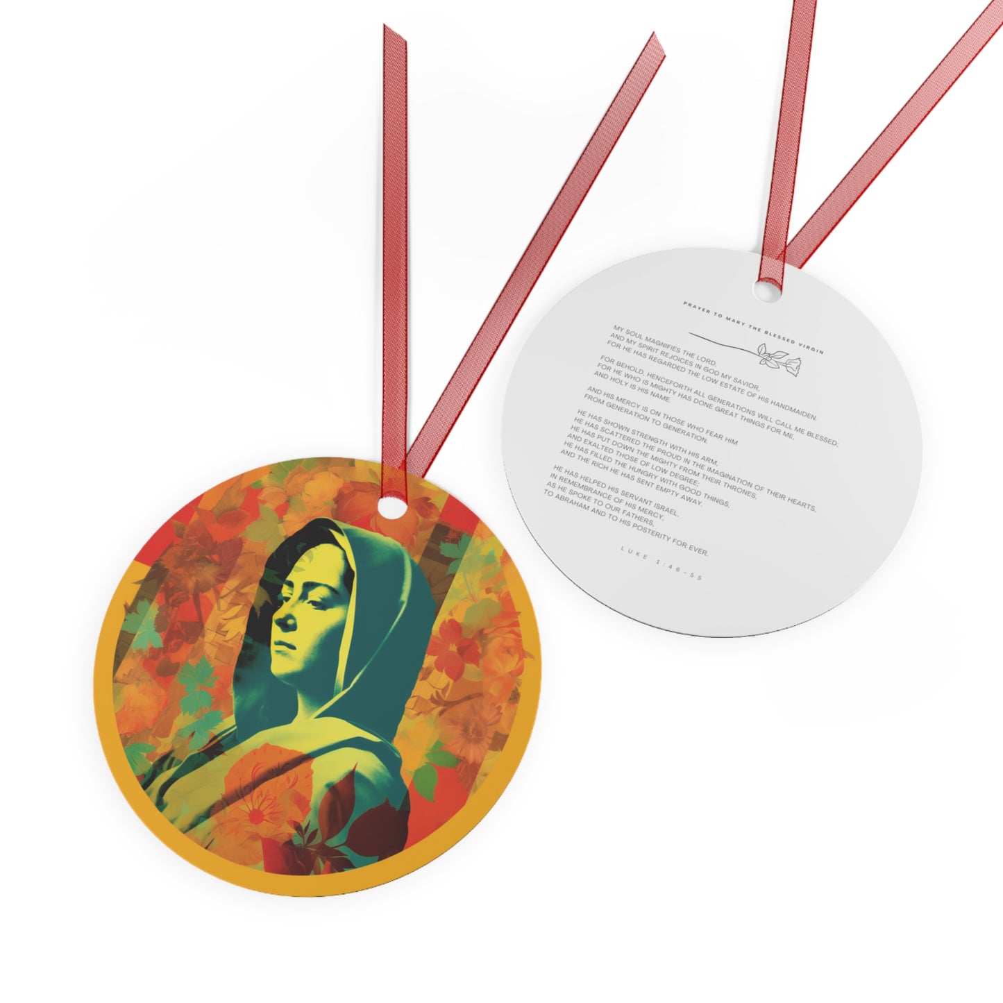 Mary the Blessed Virgin Metal Ornament - Religious Holiday Christmas Ornament and Keepsake - Double sided - Prayer Ornament