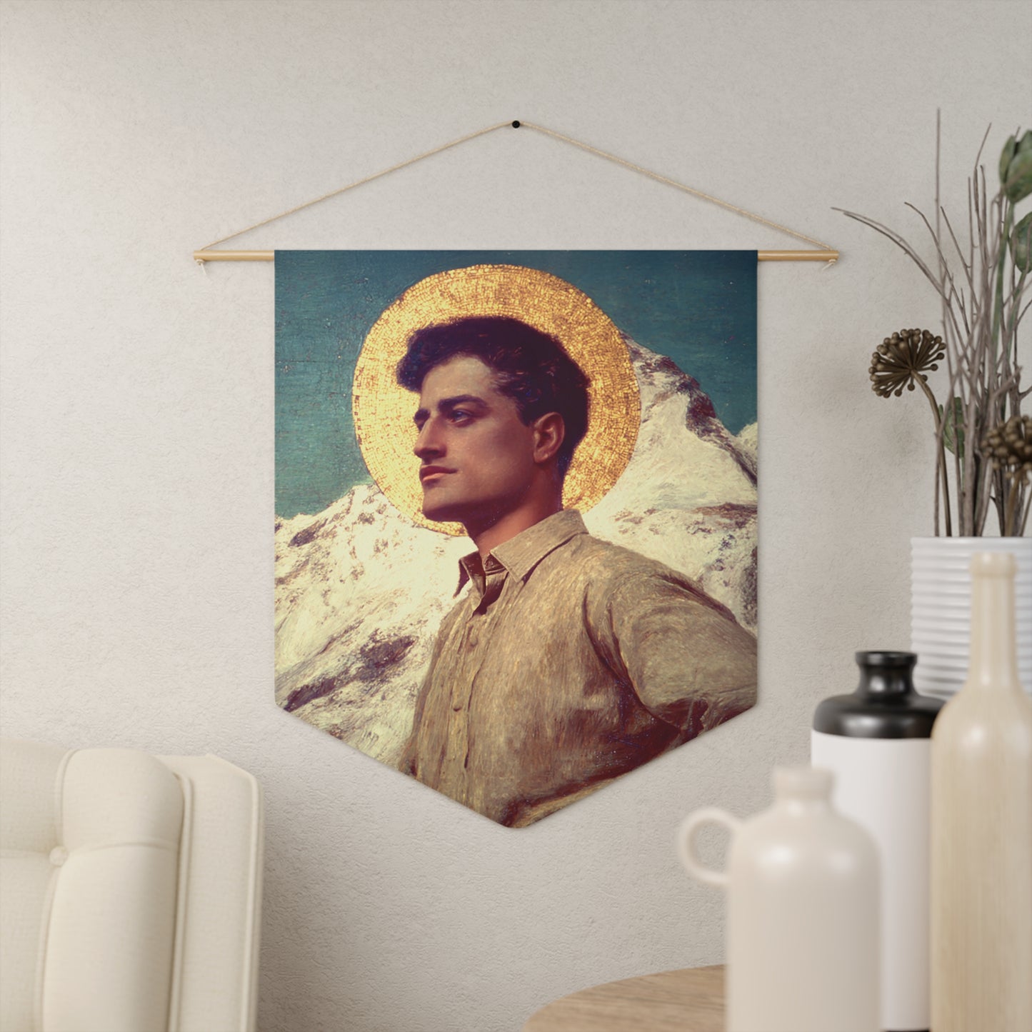 Saint Pier Giorgio Frassati Pennant / Banner / Wall Hanging - Prayer room art - 18" x 21" - Catholic - Large Banner