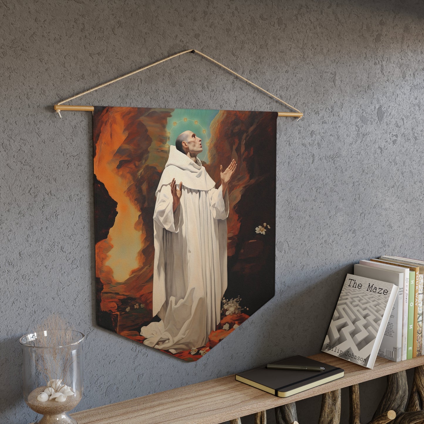Saint Bruno Wall Banner / Wall Hanging / Pennant - Unique Religious Wall Art - Prayer room art - Catholic Home Art - Large Print - 18" x 21"