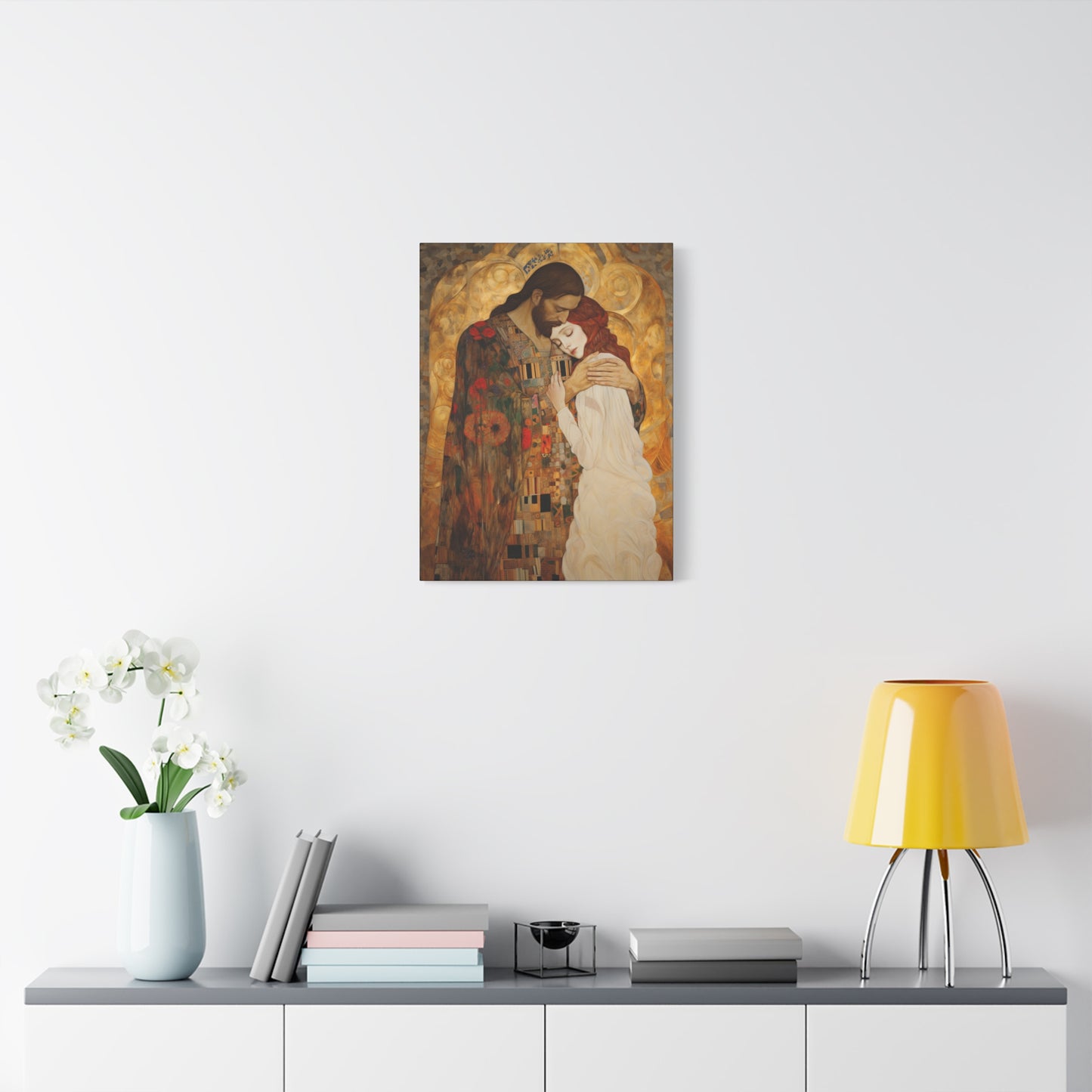 Christ Embracing Mary Magdalene Museum Wrapped Canvas - Sanctified Souls Print -Based on Klimt's The Kiss - Religious Catholic Art