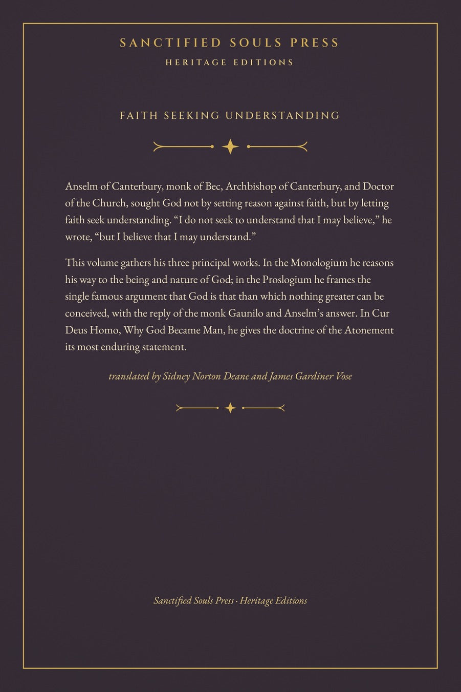 Monologium, Proslogium and Cur Deus Homo, back cover