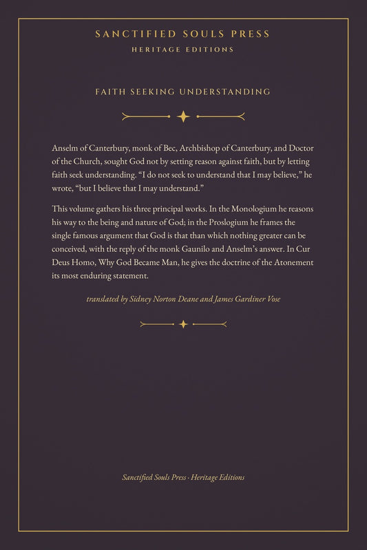 Monologium, Proslogium and Cur Deus Homo, back cover