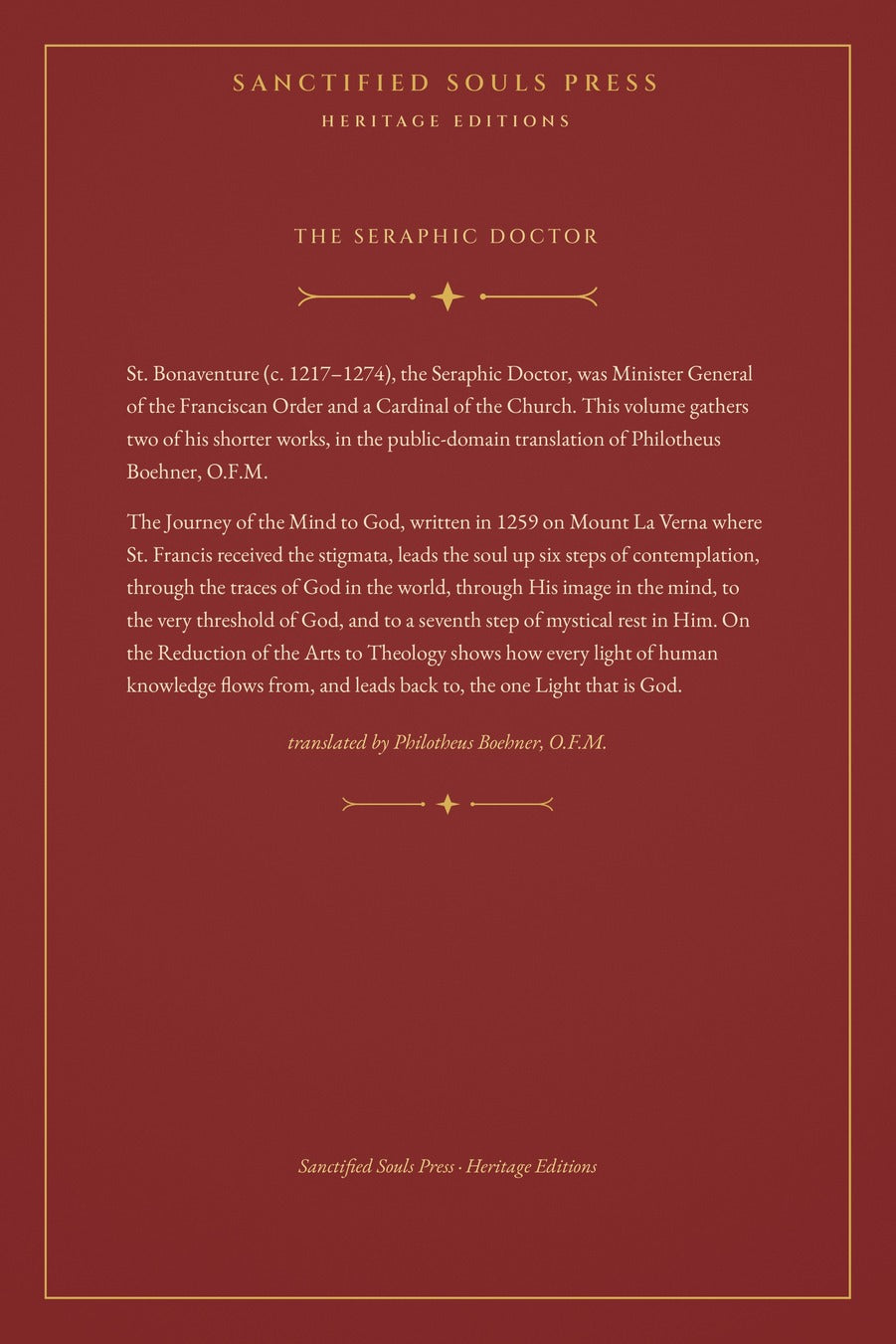 The Journey of the Mind to God, back cover