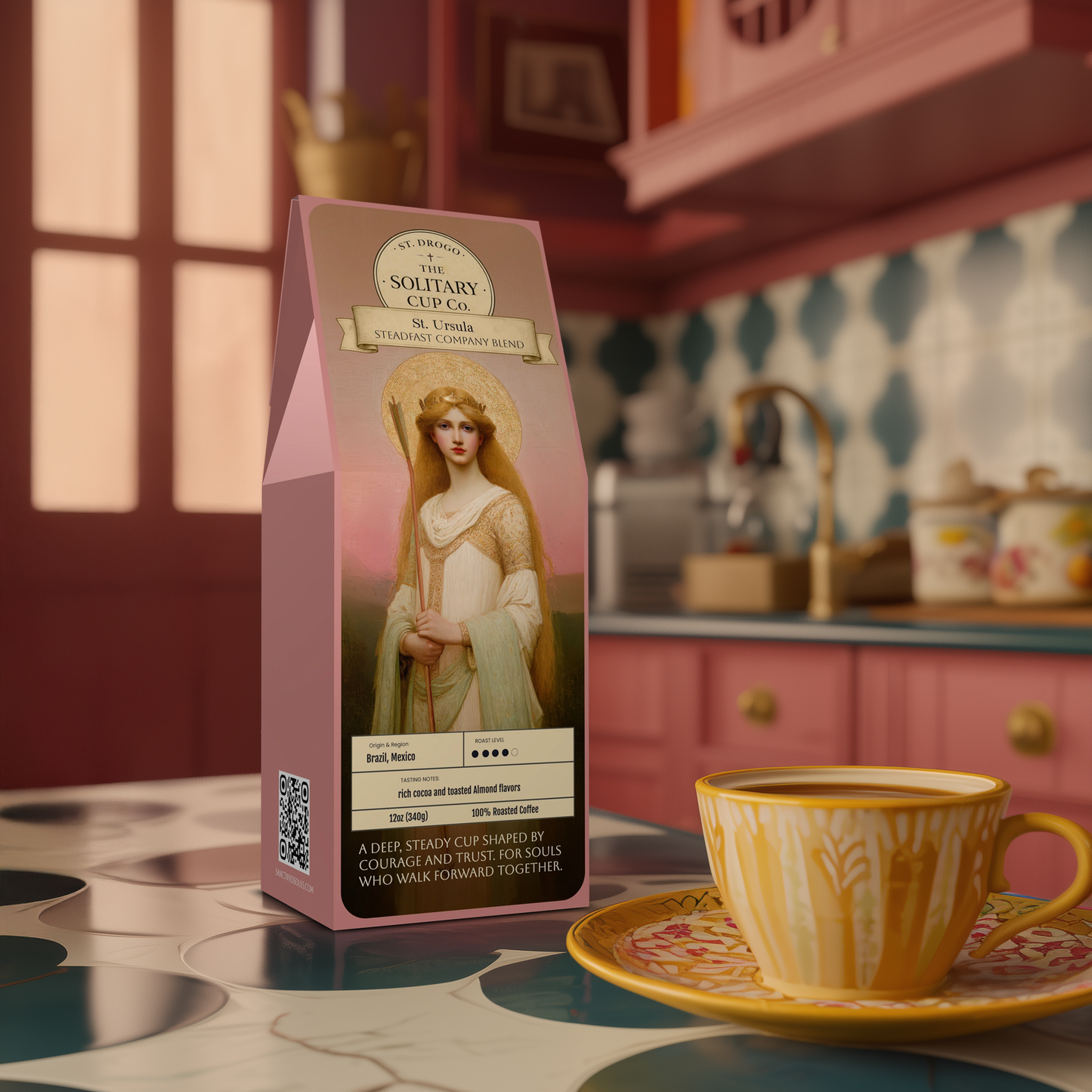 St. Ursula - Steadfast Company Blend (Medium-Dark Roast) - St. Drogo - The Solitary Cup Co. - Artisan Catholic Saint Inspired Coffee - 12 oz.