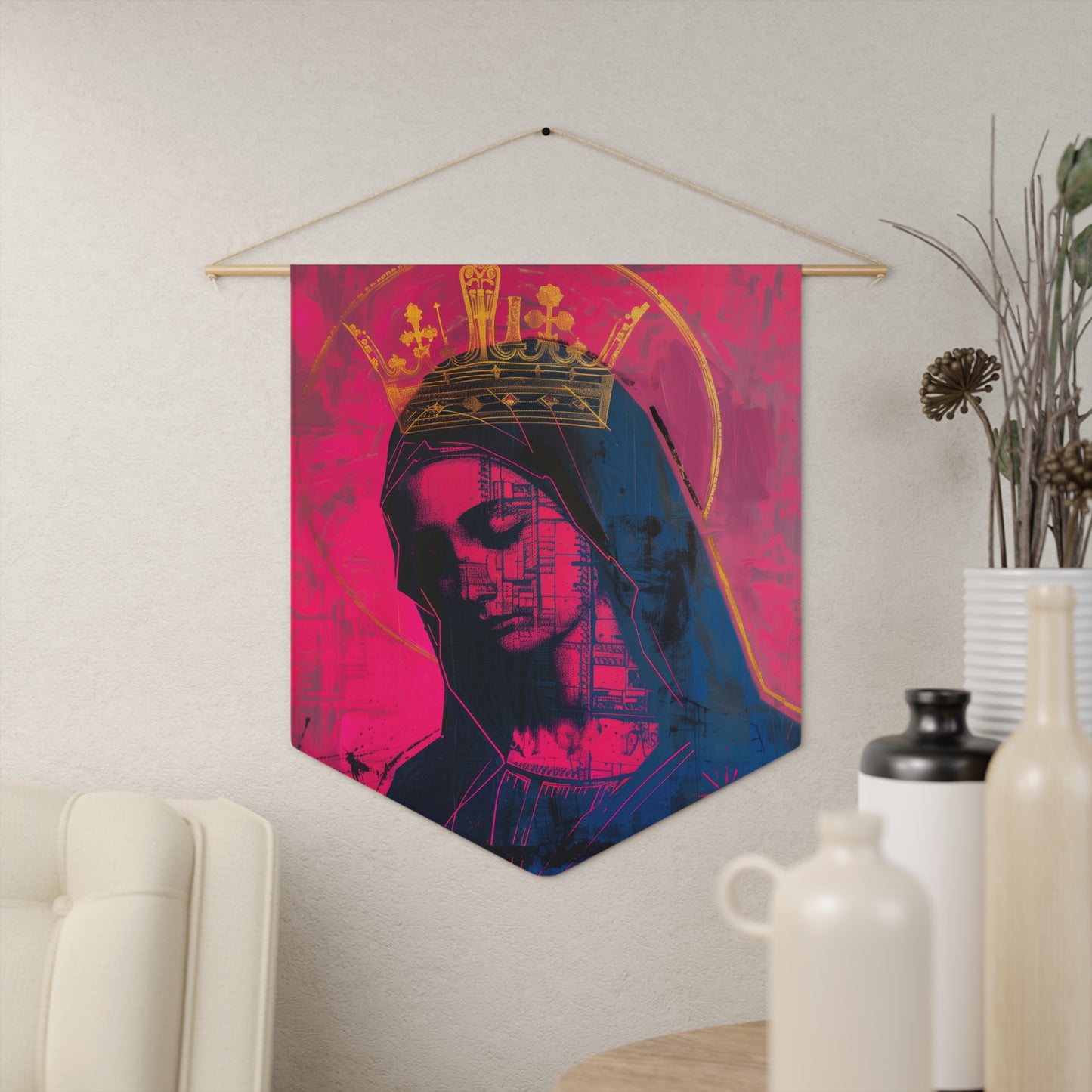 Mary Mother of God - Source of Consolation Pennant / Banner / Wall Hanging - Prayer room art - 18" x 21" - Catholic Religious Christian Gift