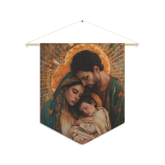 Divine Harmony - The Holy Family Wall Banner / Wall Hanging - Prayer room art - Catholic - Large Saint Art - 18" x 21" - Jesus, Mary, Joseph