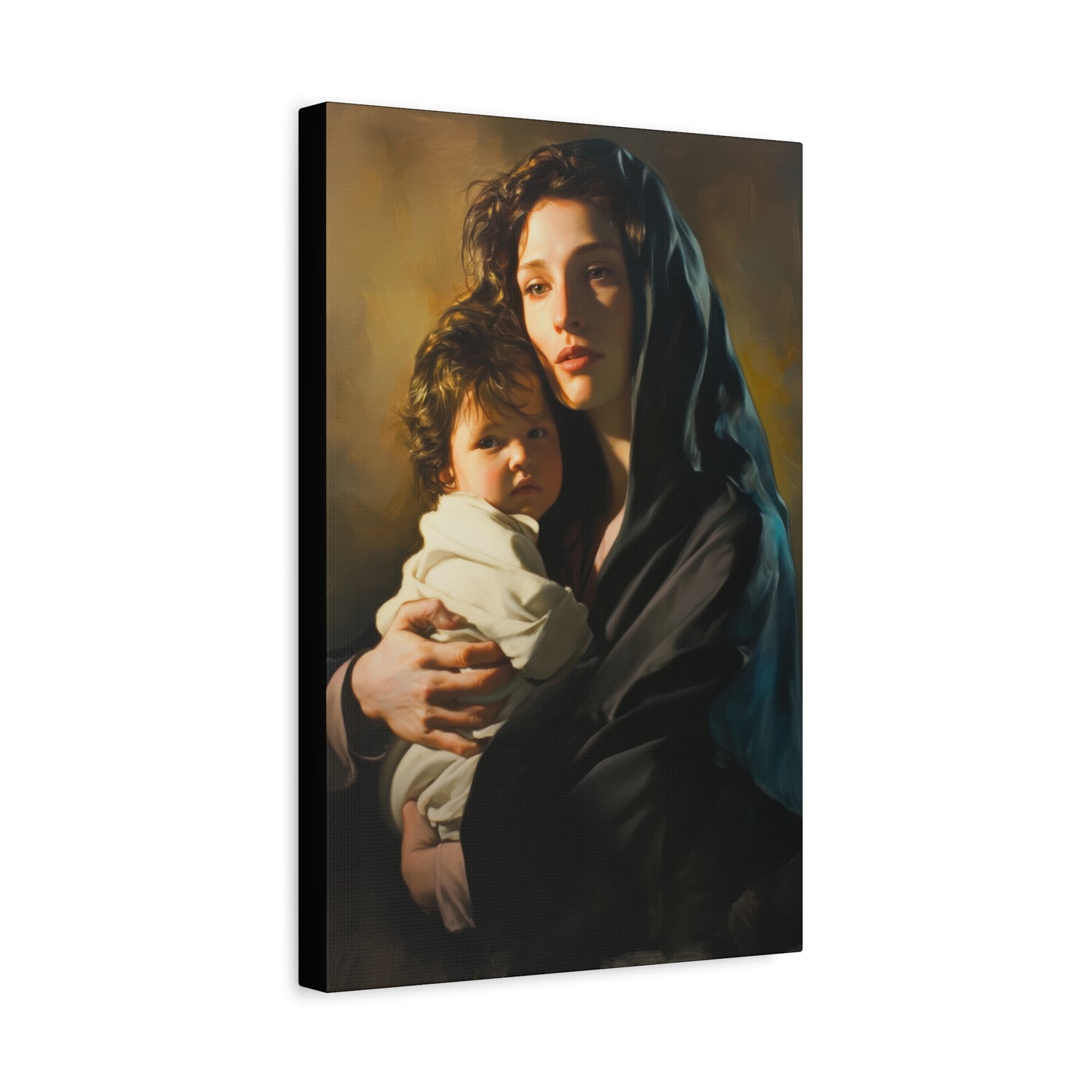 A mother's Gentle Embrace - Mary and The Christ Child - Museum Wrapped Canvas - Print - Religious Art for your Home - Catholic Saint Art