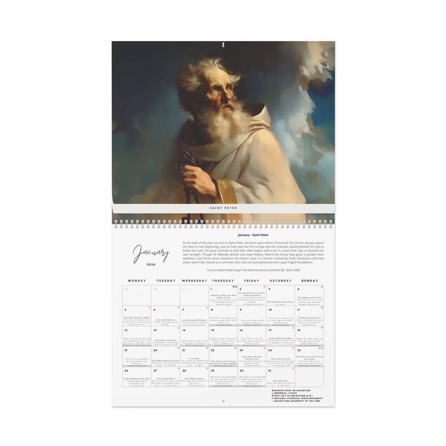2026 Catholic Calendar - A year with the Apostles - Liturgical Calendar 2026 - Saints, Solemnities & Marian Feast Days - Sanctified Souls