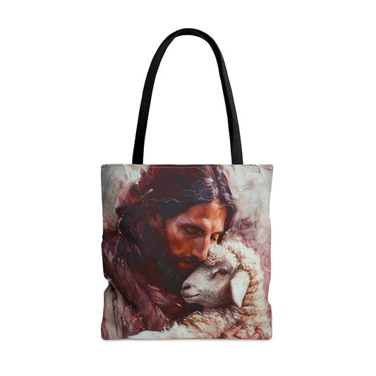 Jesus and the Little Lamb Tote Bag - Large Medium Small Faith Art Bag - Catholic Faith Purse - Religious Carry All