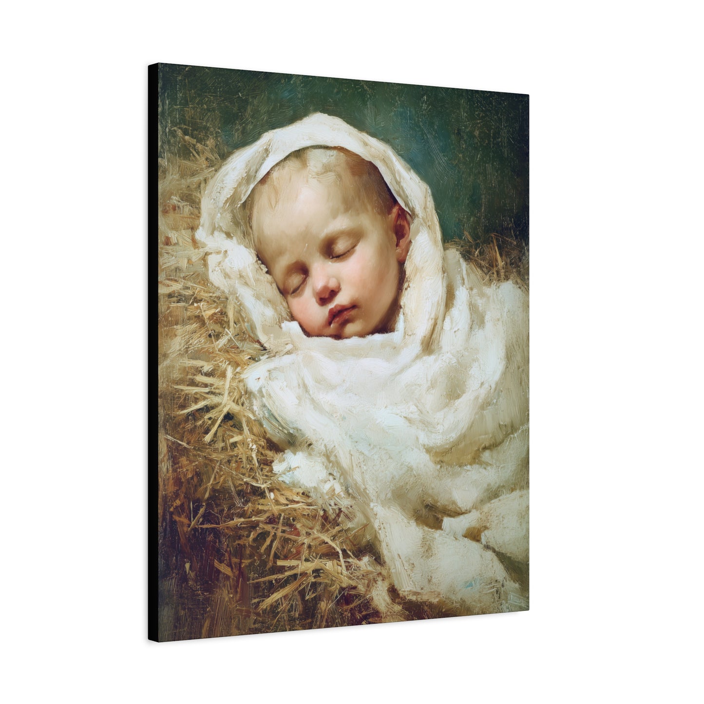 The Christ Child Resting in the Silence of the Manger - Gallery Wrapped Canvas - Print - Religious Art for your Home - Catholic Art Print