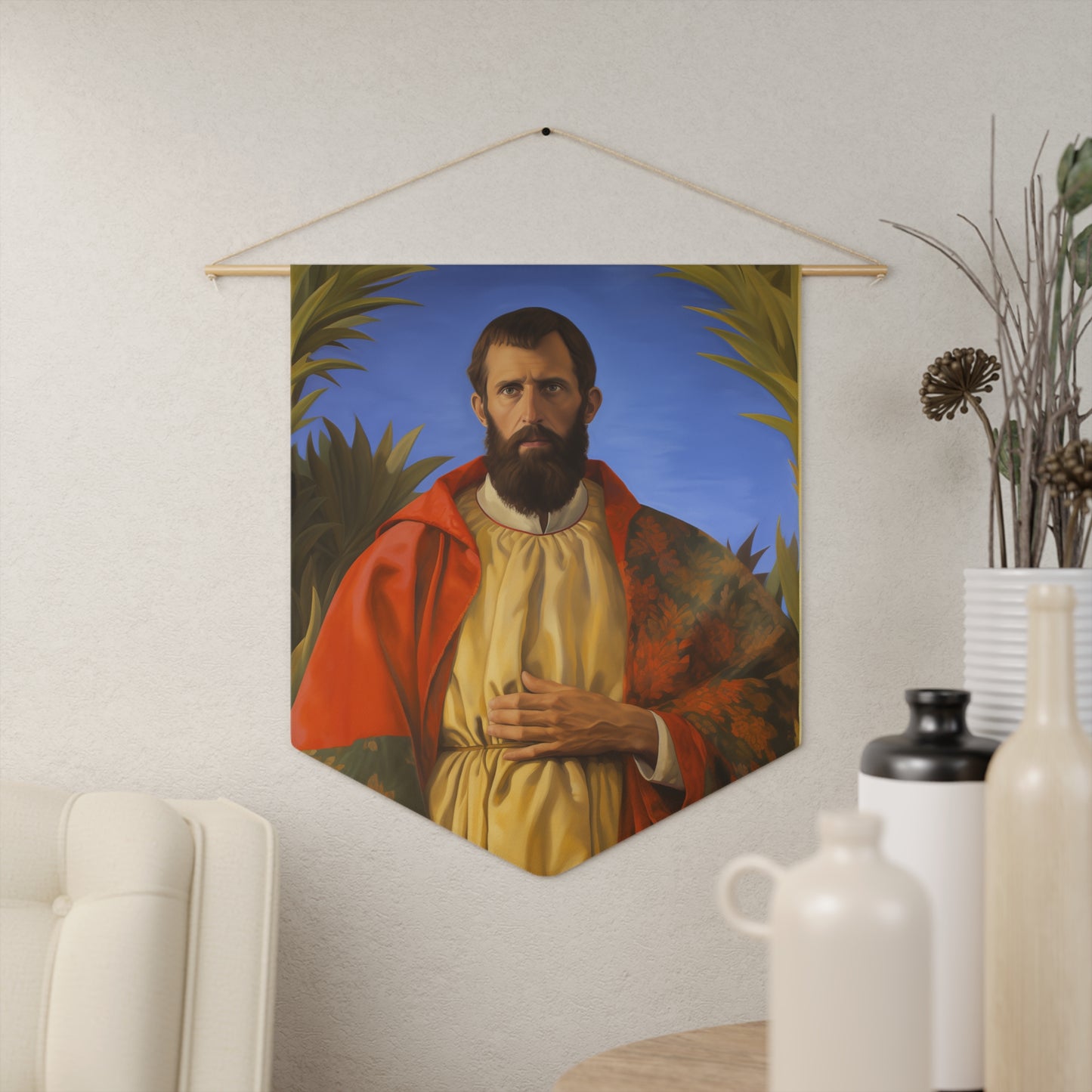 Saint Thomas the Apostle Wall Banner / Wall Hanging / Pennant - Prayer room art piece- Catholic art - Saint Art - Large print 18x21"