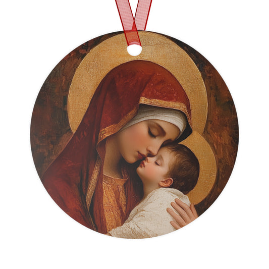 Our Lady of Tenderness - Mother Mary and the Christ Child - Marian Art  - Metal Ornament - Religious Holiday Christmas Ornament