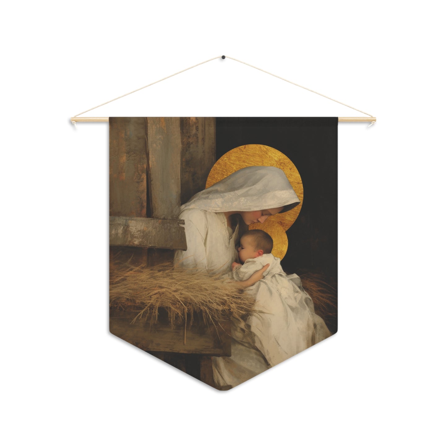 Our Lady of the Manger - Mother Mary and the Christ Child  - Wall Banner / Wall Hanging - Christian Art - Prayer room - 18" x 21"