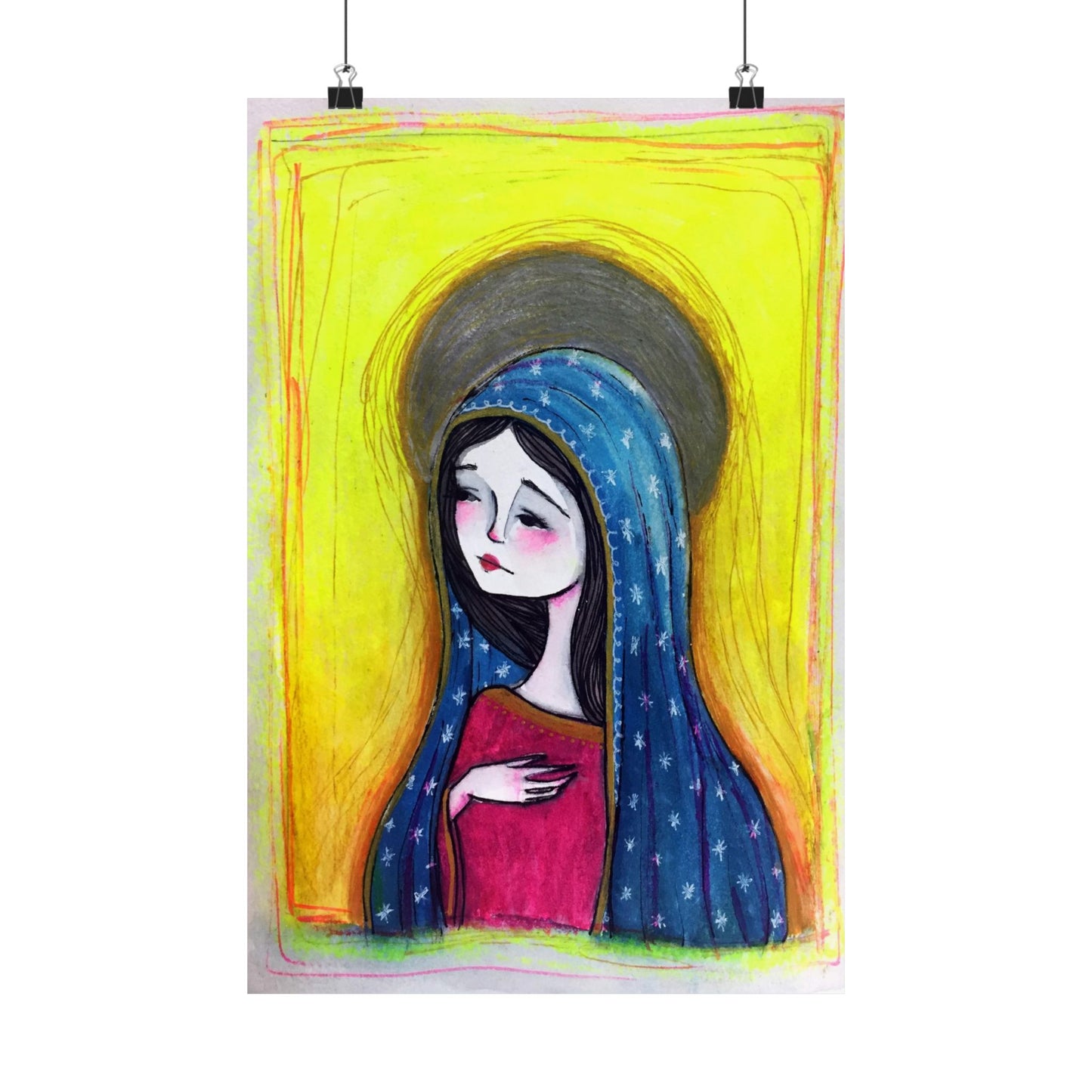 Our Lady of Guadalupe Poster Print - Hand-Drawn Catholic Art Print | Marian Devotional Wall Art | Sanctified Solocosmo Religious Poster