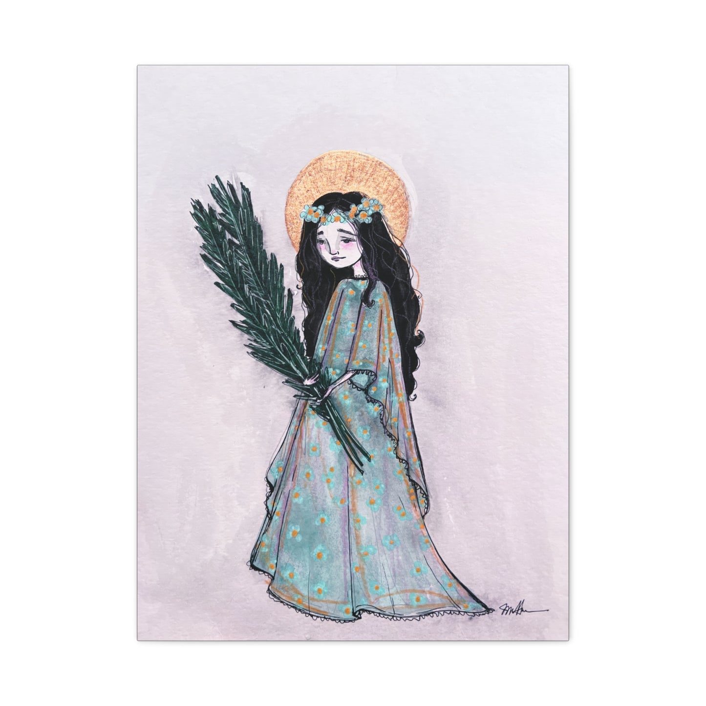 Saint Faith Canvas Print - Hand-Drawn Art - Catholic Print | Faith Hope and Charity Sacred Art | Sanctified Solocosmo Religious Artwork