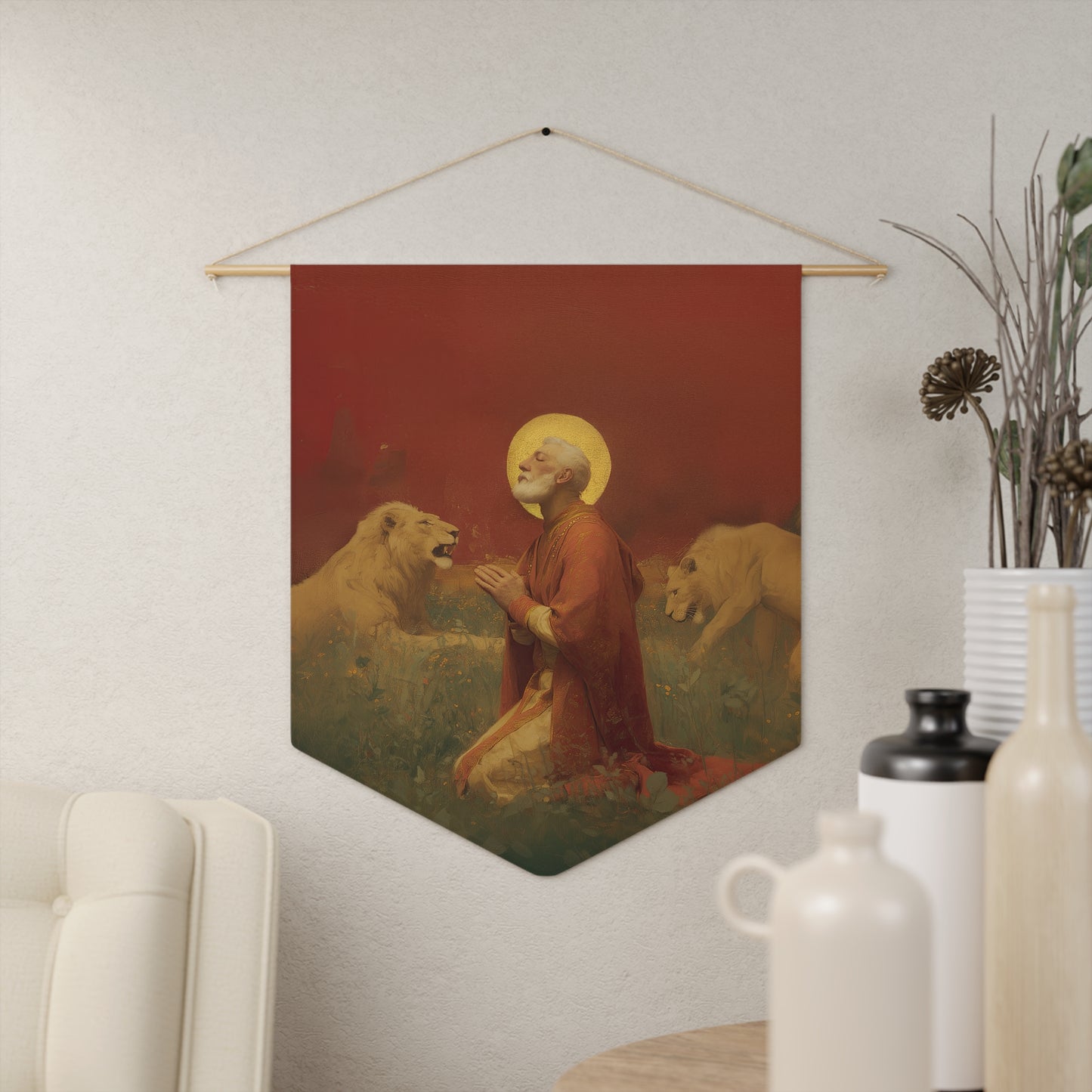 Saint Ignatius of Antioch Pennant / Banner / Wall Hanging - Prayer room art - 18" x 21" - Catholic - Large Banner